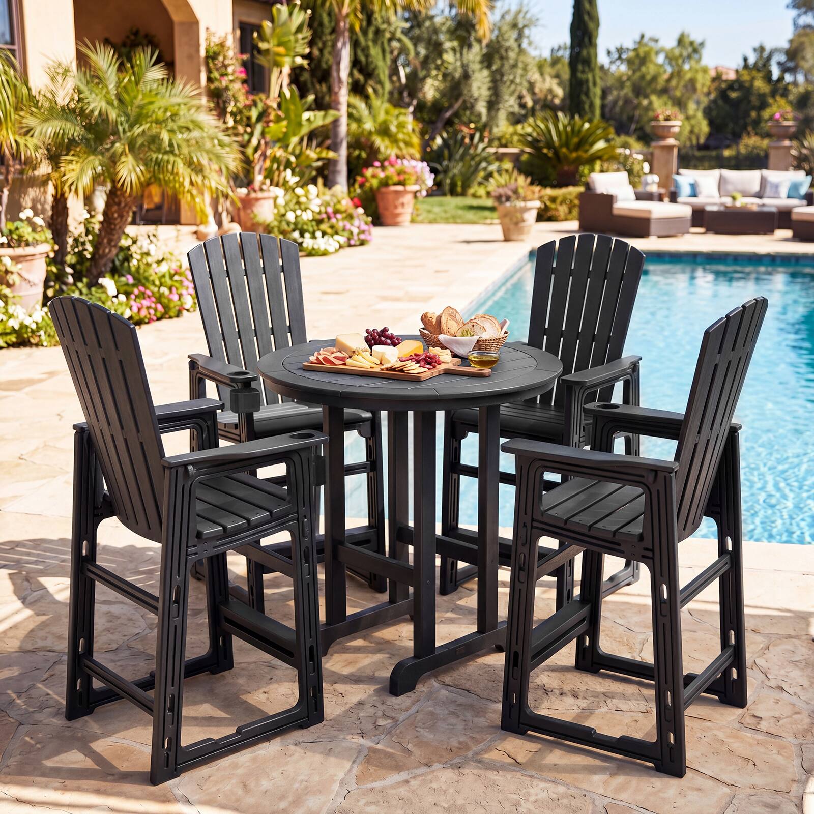 Alt View 4. Costway - Costway 2 PCS All-Weather HDPE Tall Adirondack Chair with Backrest, Armrests, Cup Holder - Black.