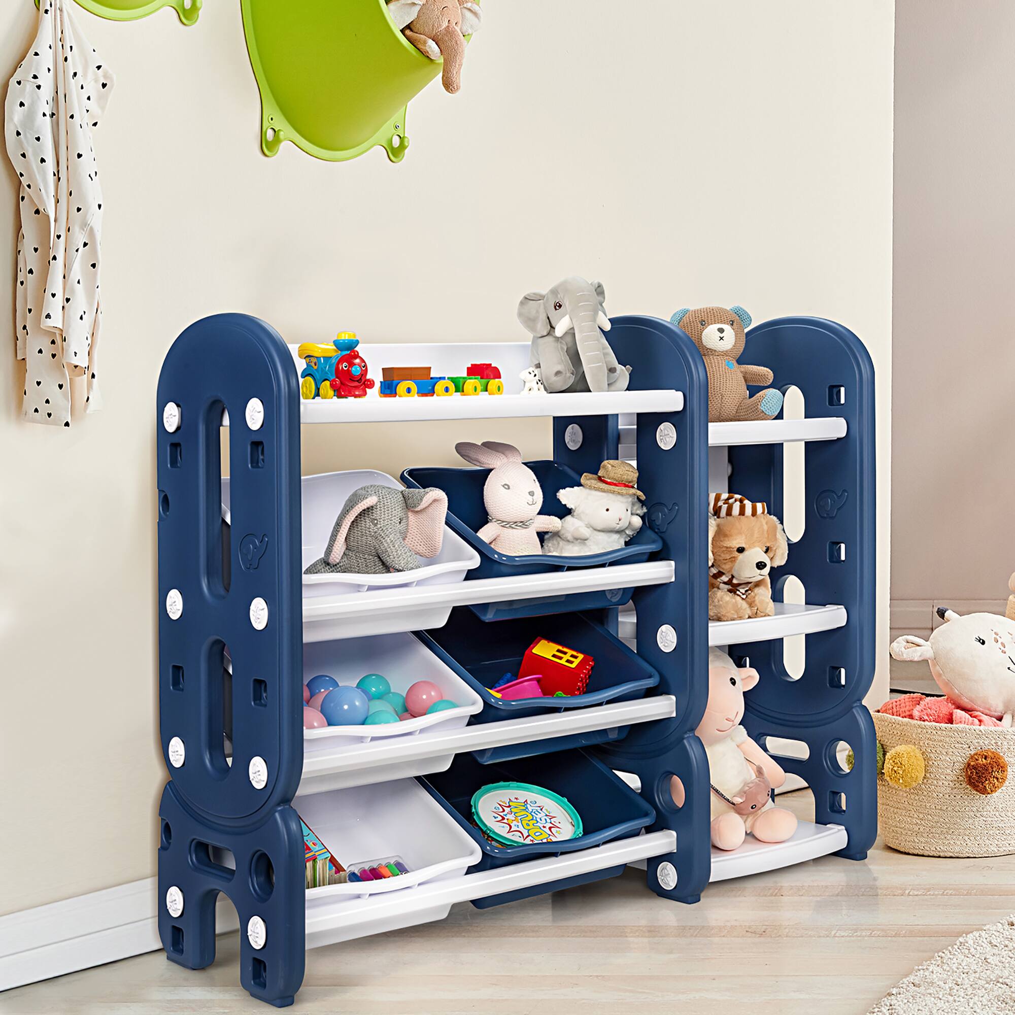 Alt View 1. Costway - Costway Kids Toy Storage Organizer w/ Bins & Multi-Layer Shelf for Bedroom Playroom - Blue.