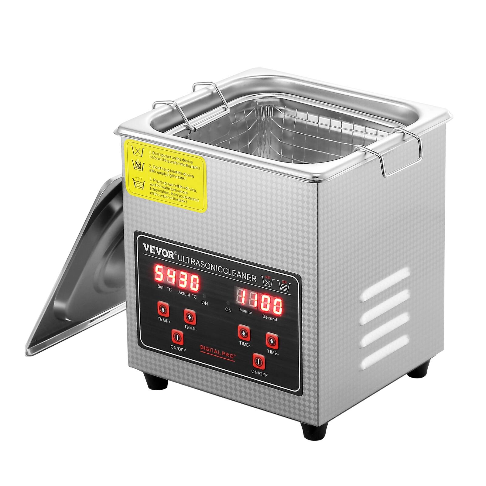 VEVOR - Ultrasonic Cleaner with Digital Timer & Heater, Professional Ultra Sonic Jewelry Cleaner, Stainless Steel - Silver