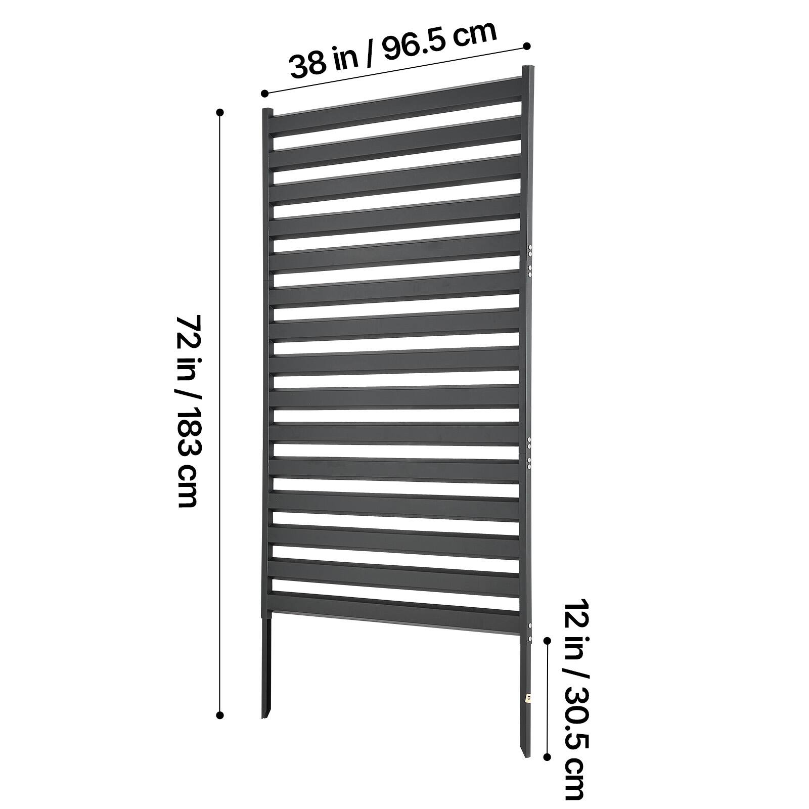 96.5 cm / 38 in  
72 in / 183 cm  
12 in / 30.5 cm