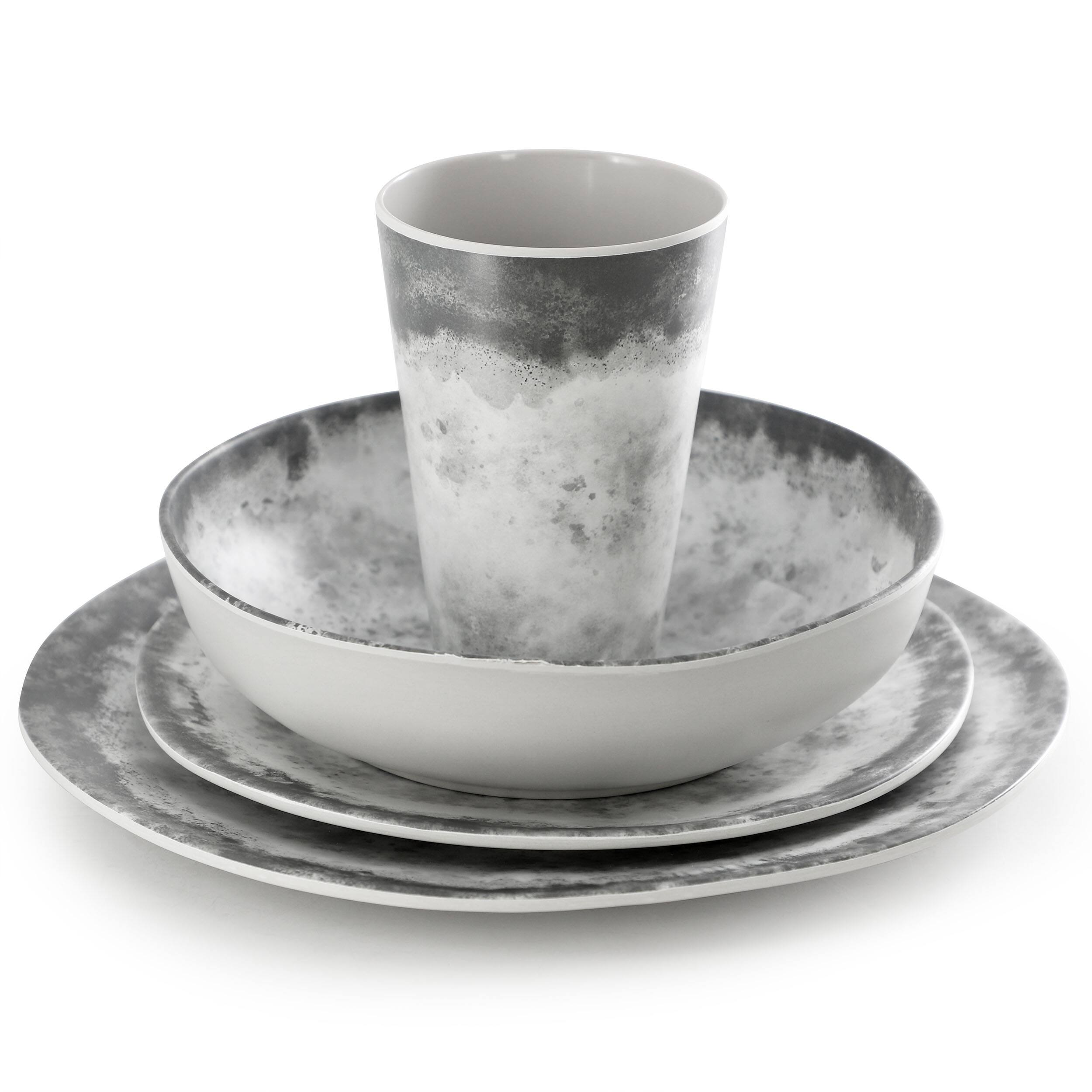 Alt View 1. Gibson - Gibson Elite Organic Decal 16 Piece Melamine Dinnerware Set in Gray - Gray.