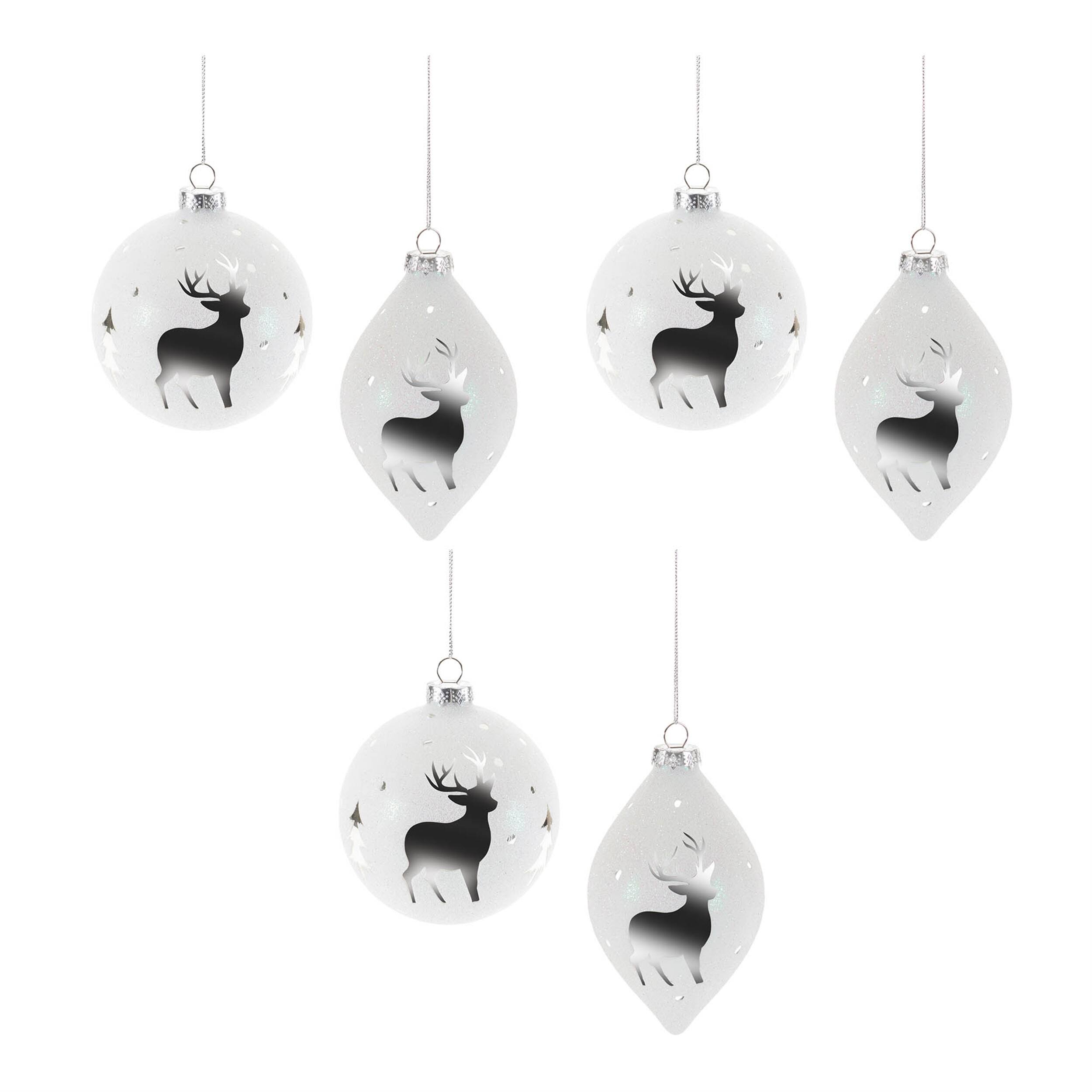 Alt View 2. BreeBe - Glittered Glass Deer Ornament (Set of 6) - Gray.