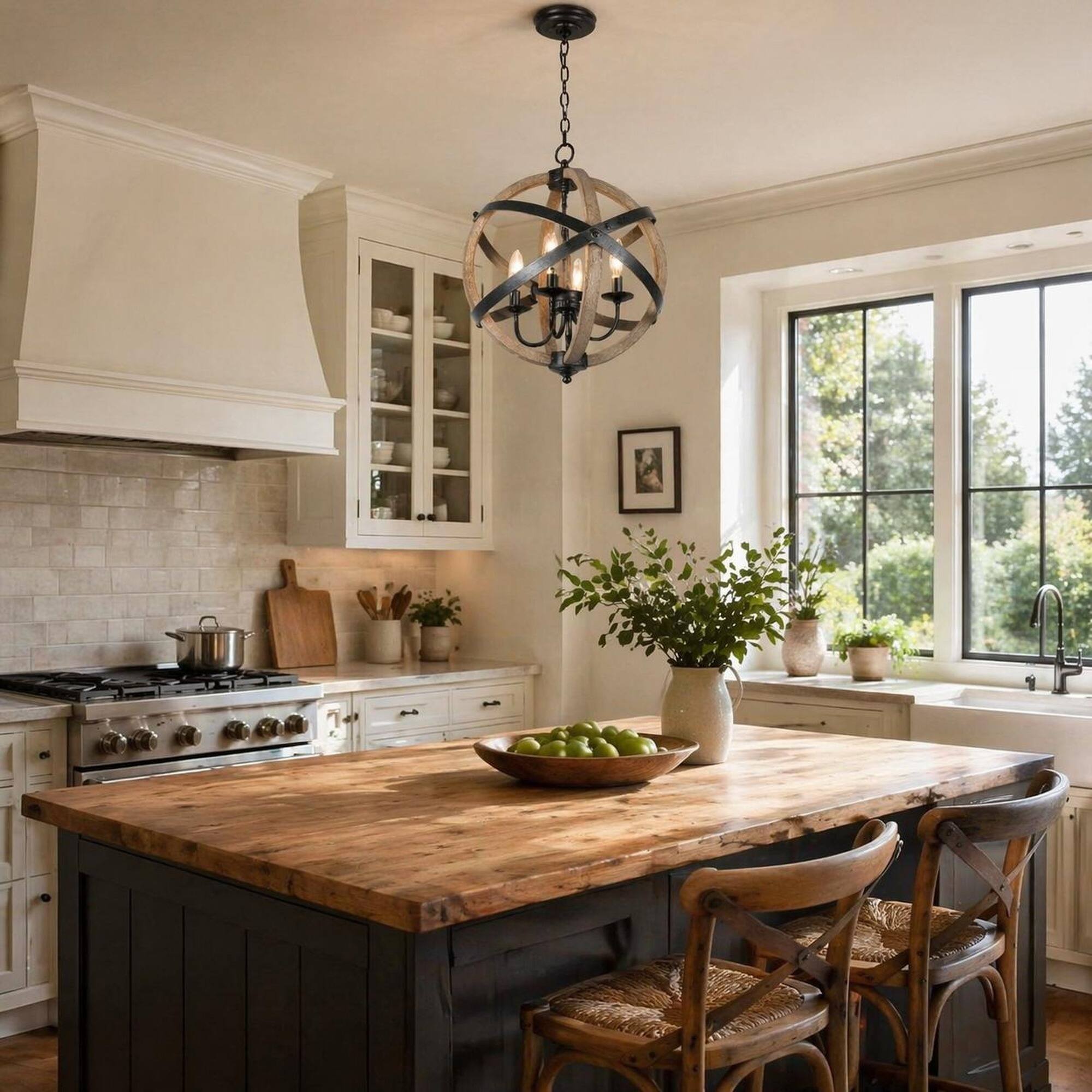 Left. RYHNUYNE - 4-Light Farmhouse Wood Chandelier,Rustic Pendant Light with Black Metal Accents - Wood.