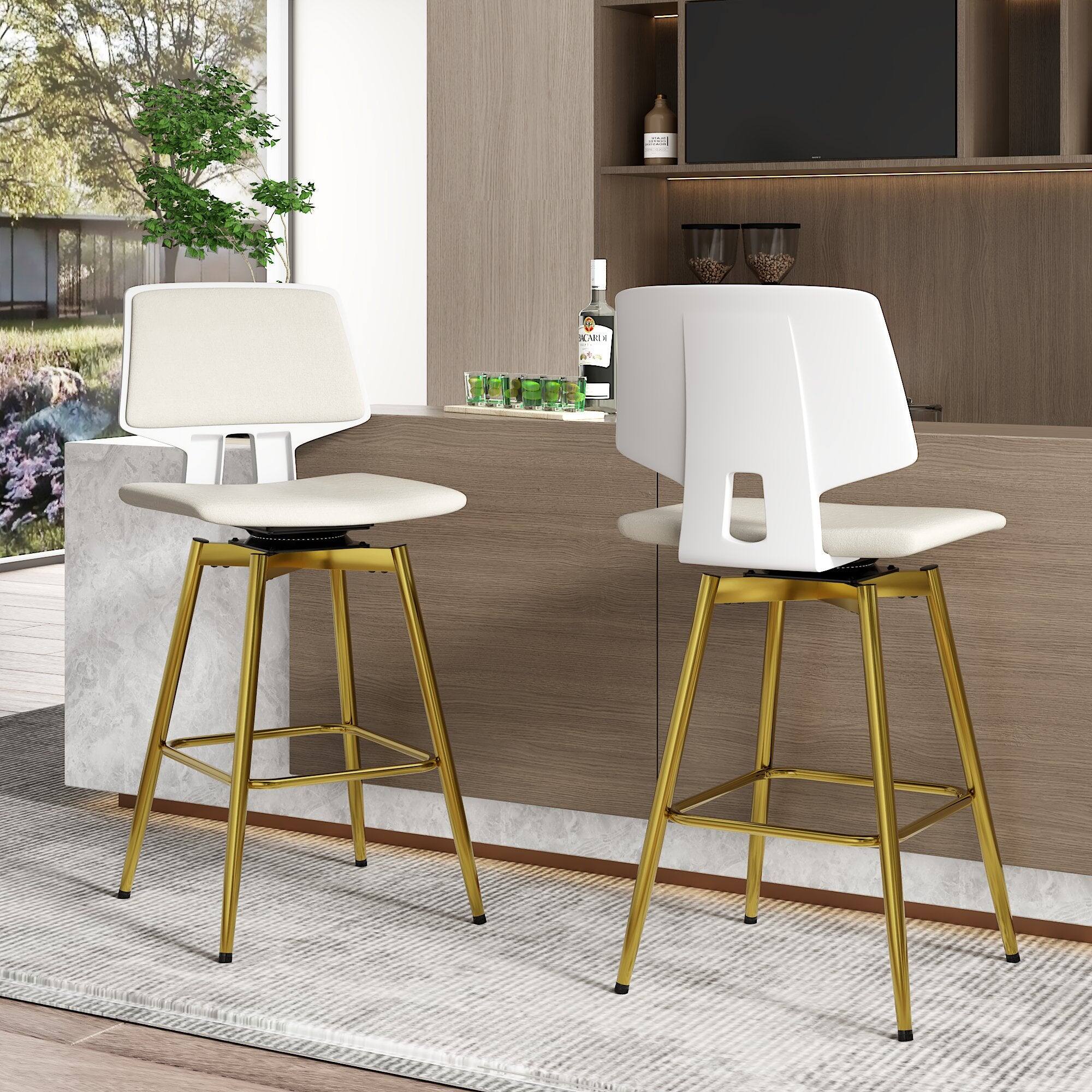 Alt View 4. Vecelo - Set of 2 Counter Height Swivel Bar Stools, 360 Swivel Bar Stools with Back for Kitchen Island - Gold.