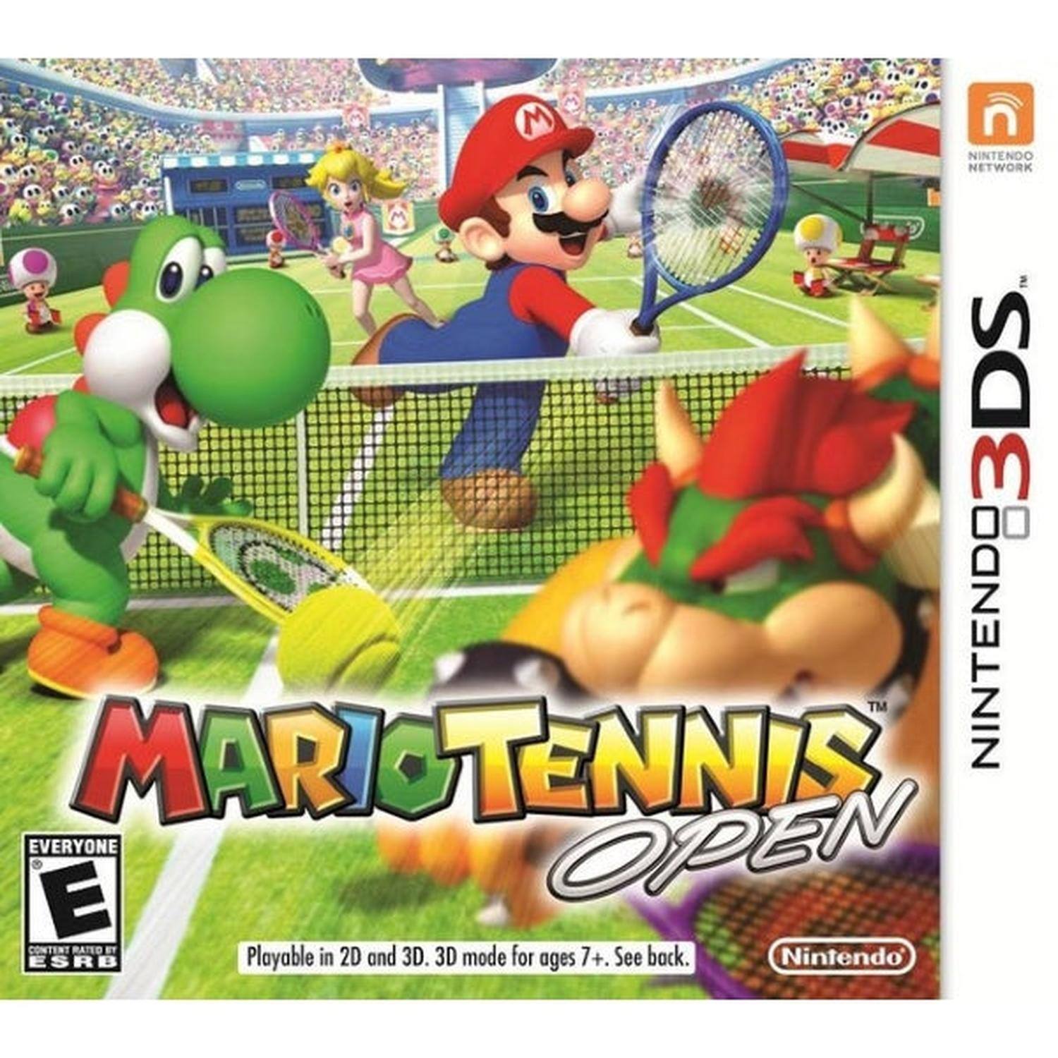 Nintendo Network  
Nintendo 3DS  
Mario Tennis Open  
TM  
Nintendo  
Everyone  
E  
Content Rated by ESRB  
Playable in 2D and 3D. 3D mode for ages 7+. See back. - E10+ (Everyone 10+)