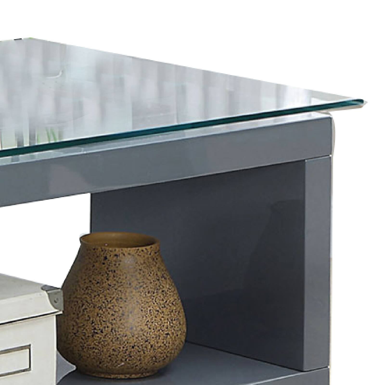 Left. Manhattan Lane - Movable Glass Top Computer Desk with X Shaped Side Panel, Gray and Clear - Gray and Clear.