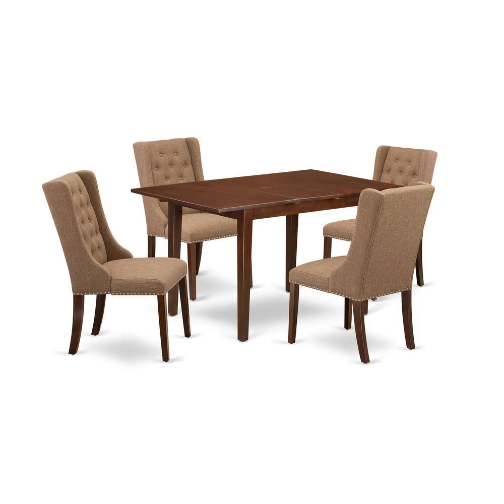 Left. East West Furniture - East West Furniture NFFO5-MAH-47 5-Piece Dining Room Table Set Includes 1 Butterfly Leaf Dining Table and 4 Light Sable - Mahogany.
