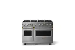 Viking - 30"W. 6.1 Cu.Ft. Freestanding Manual Clean Open 8B Gas Convection Range/Double Oven-Stainless Steel/Brushed Brass - Stainless Steel