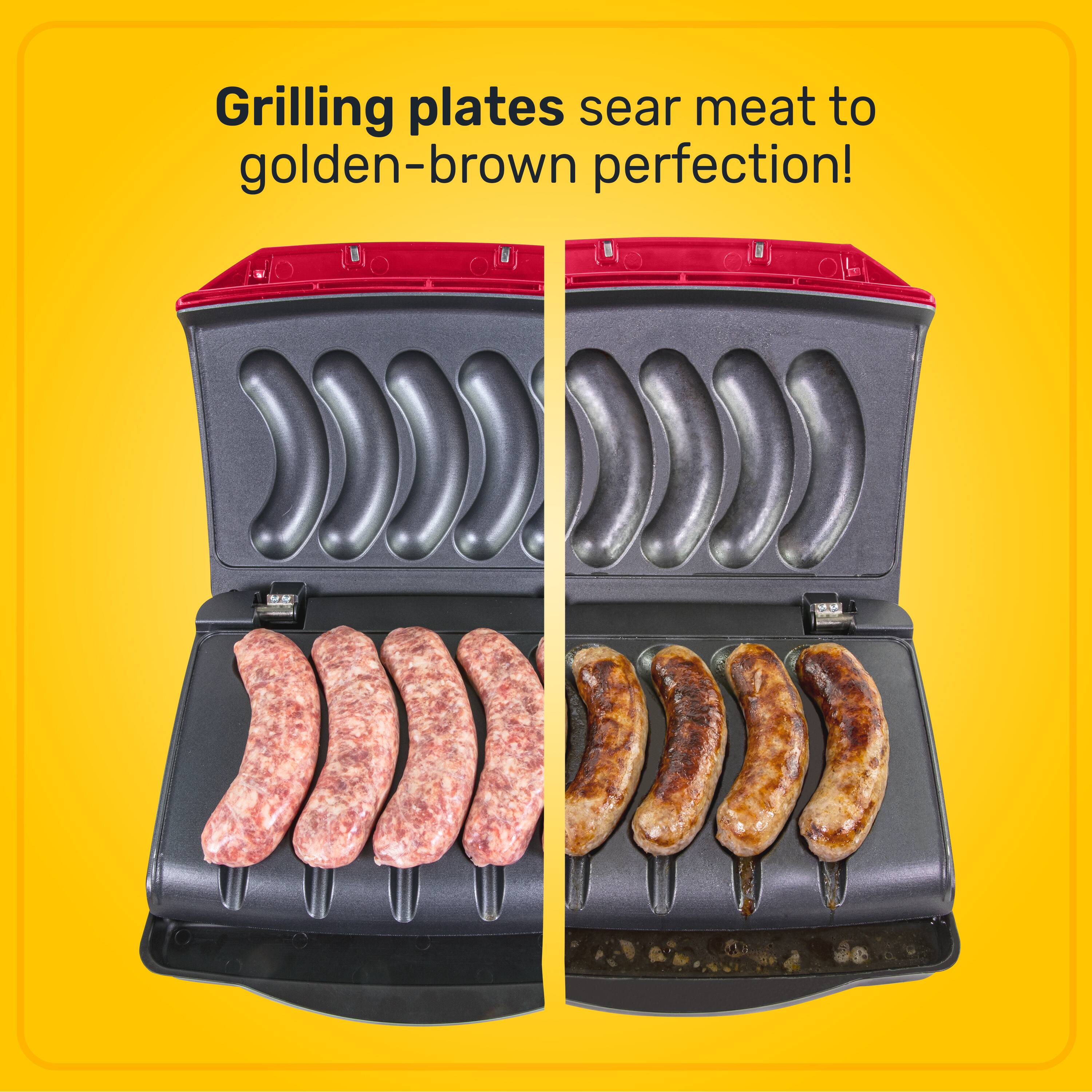 Grilling plates sear meat to golden-brown perfection!
