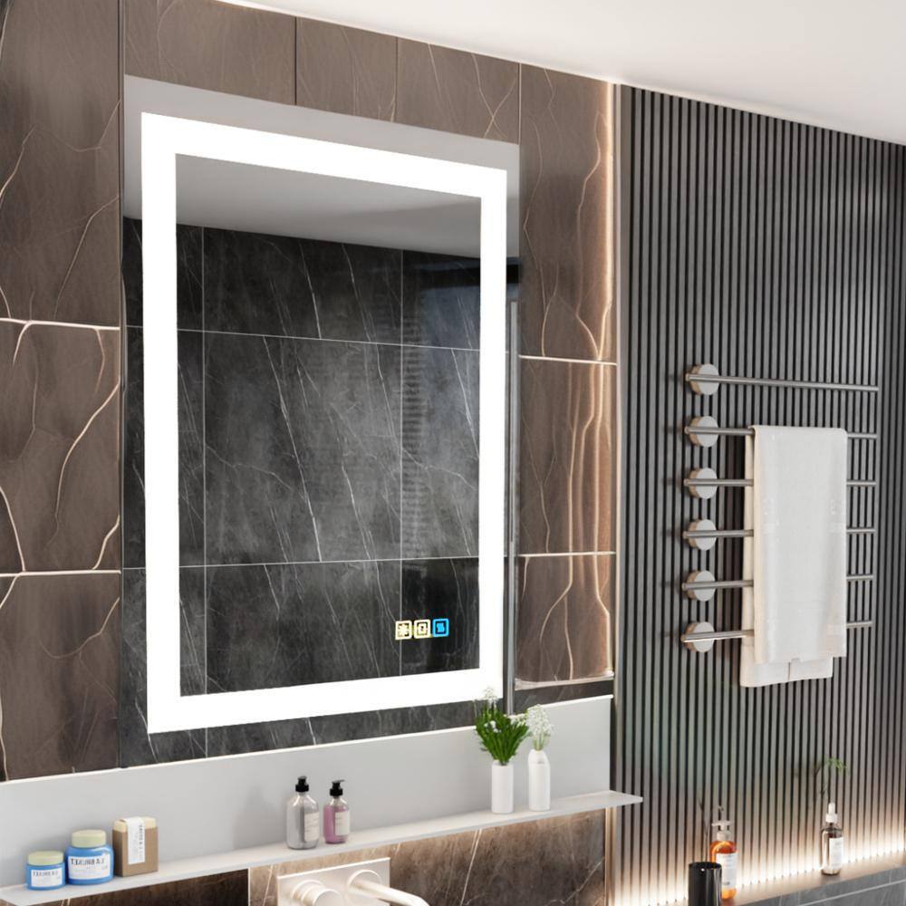 Left. Loheer - Loheer LED Bathroom Mirror, Touch Control, 3 Color Temperature, Anti-Fog, Dimmable Lighted Vanity Mirror for Bathroom - Black / Silver.