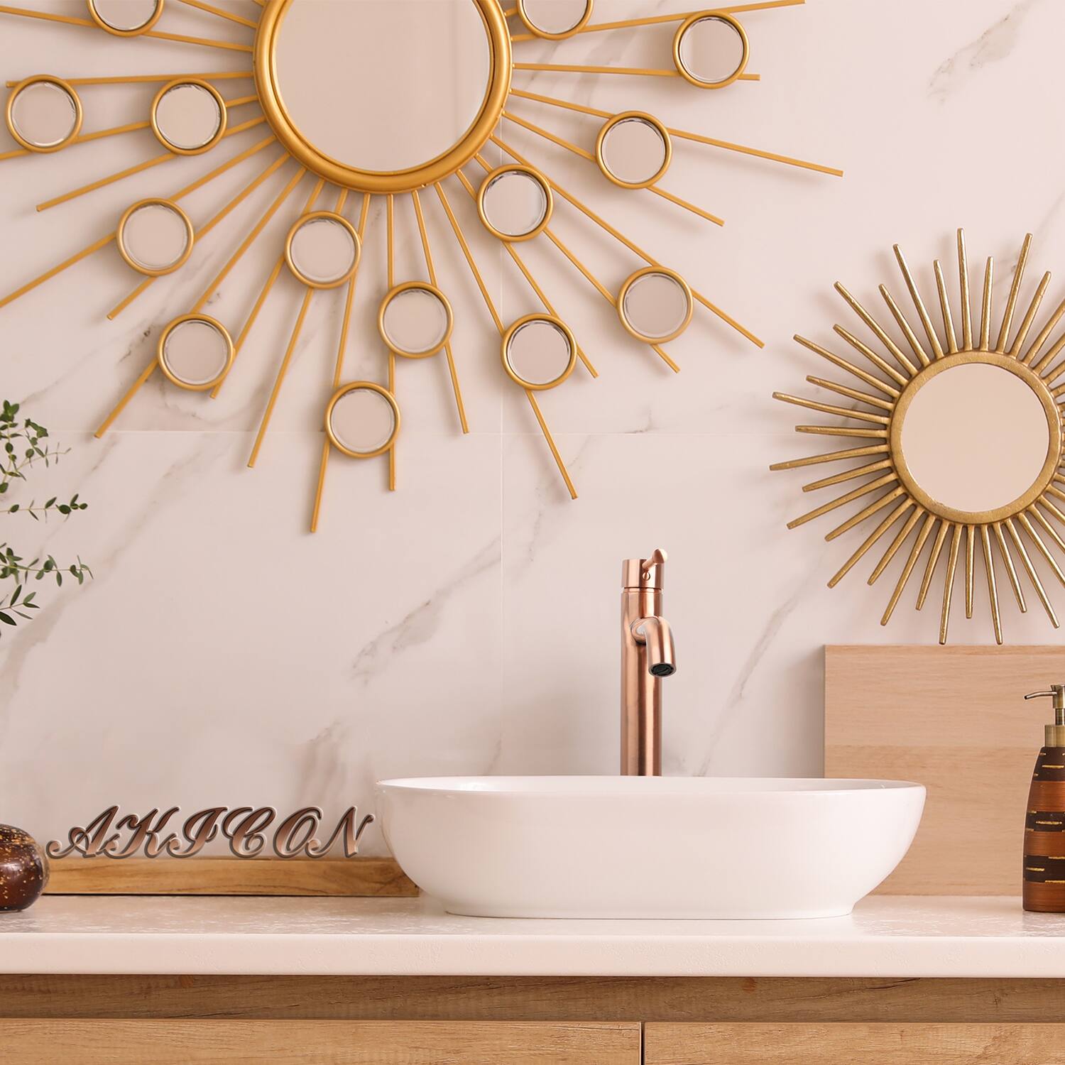 Alt View 3. Akicon - Akicon Solid Brass Single Handle Bathroom Vessel Faucet Basin Mixer Tap Tall Body in Copper - Copper.