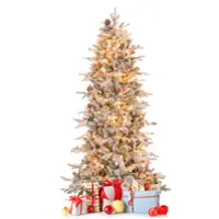 Costway - 6 FT Pre-Lit Christmas Tree Snow Flocked Hinged with 715 Branch Tips & 210 Lights - Green/White - Front_Zoom