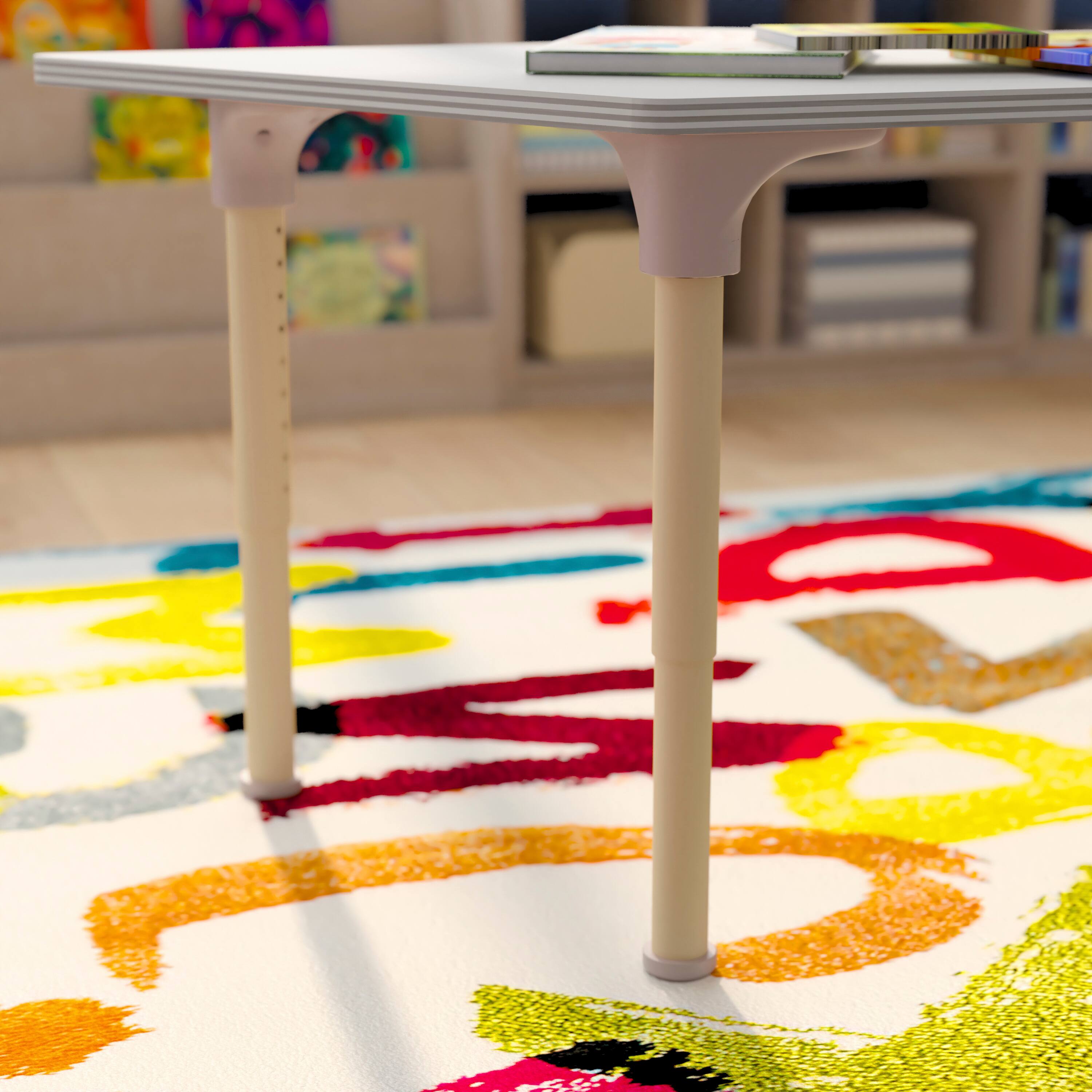 Alt View 3. Flash Furniture - Bright Beginnings 47" Commercial Grade Wooden Trapezoid Adjustable Height Classroom Activity Table - Metal Legs Adjust F - White.