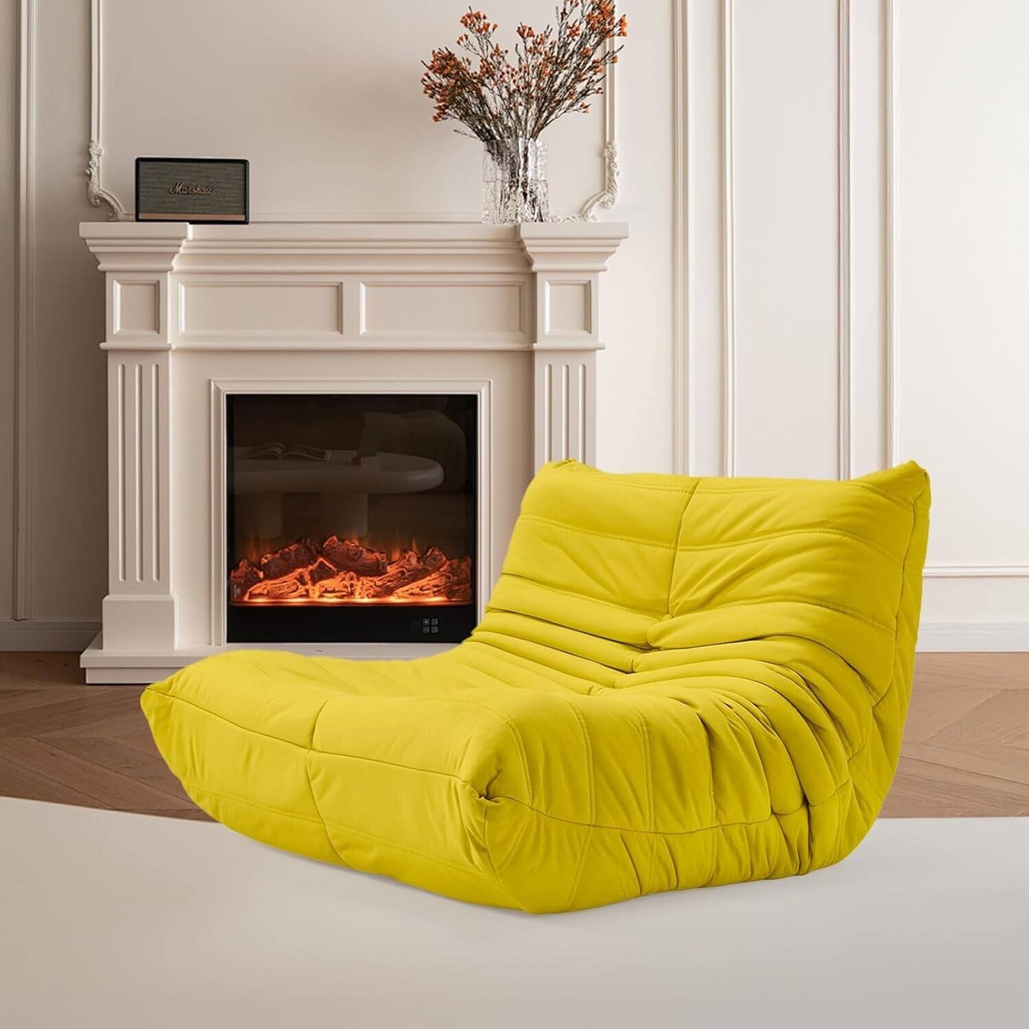 Alt View 4. U-HOMY - Memory Foam Bean Bag Chair, Portable Faux Leather Lounger Ottoman for Bedroom, Dorm - Yellow.