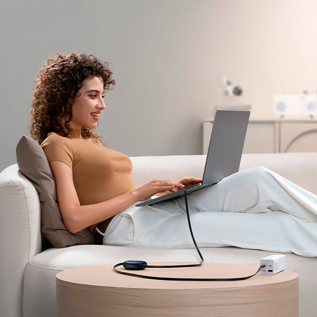 Alt View 5. Baseus - Baseus Nomos Retractable Charging Cable USB-C to USB-C 5 feet 100W Cosmic Black - Black.