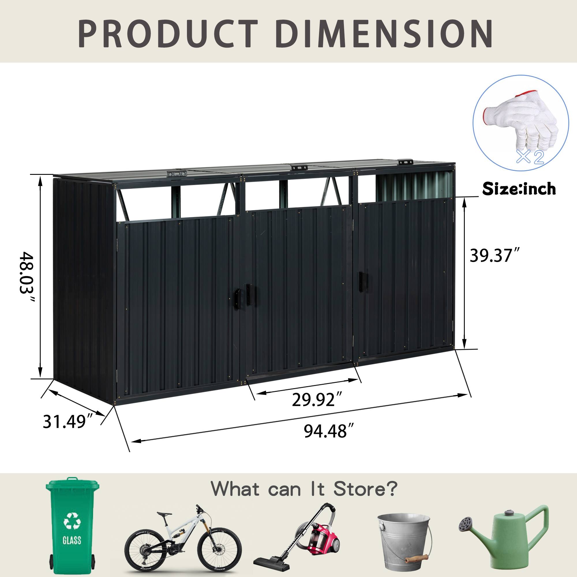 PRODUCT DIMENSION  
Size: inch  
48.03" x 39.37" x 31.49" x 29.92" x 94.48"  

What can It Store?  
GLASS