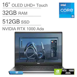Dell - Precision 7680 16"UHD+ OLED Workstation - Precision 7 - NVIDIA RTX1000Ada - i5-13600HX - 32GB RAM - 512GB SSD - Win11Pro - Gray