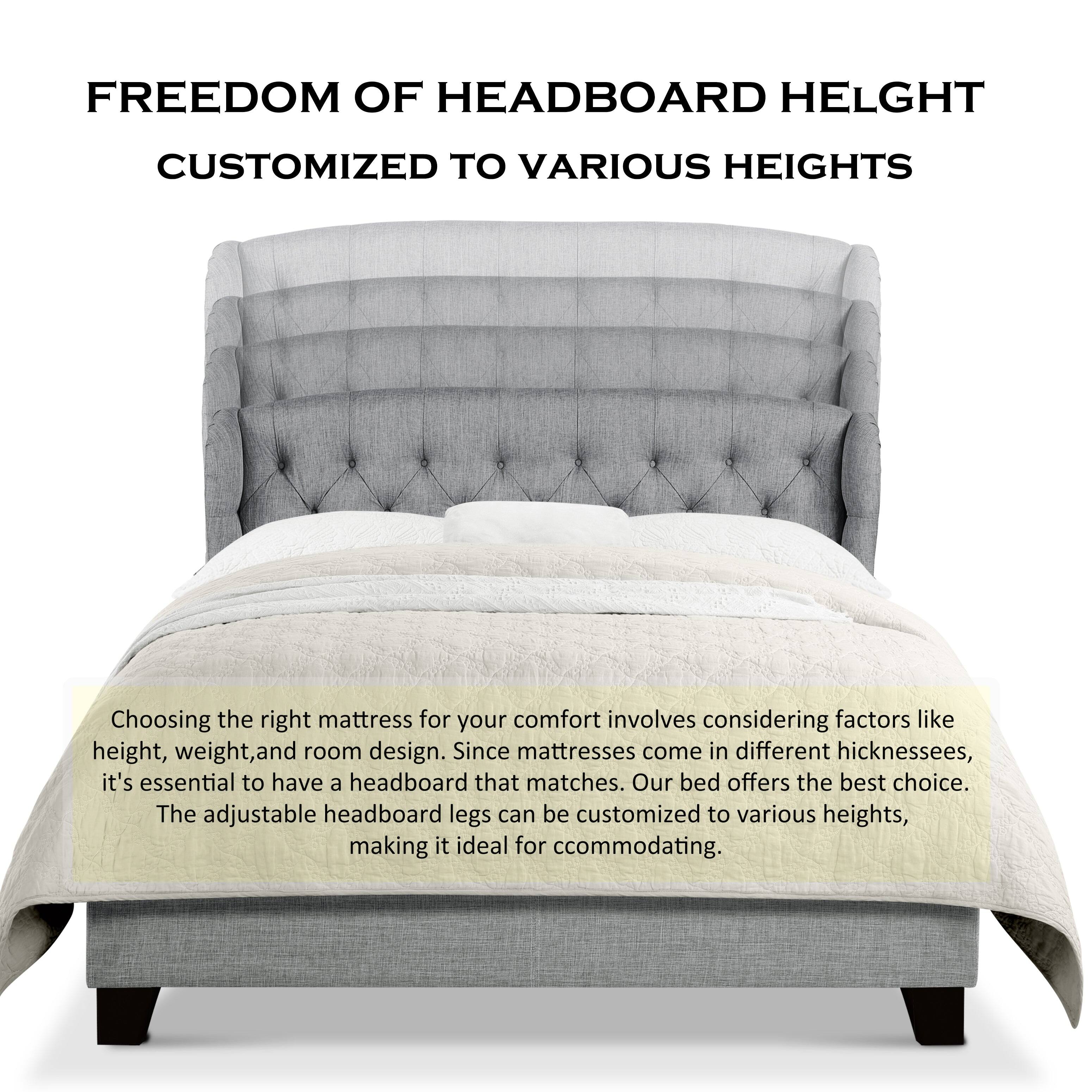 FREEDOM OF HEADBOARD HEIGHT  
CUSTOMIZED TO VARIOUS HEIGHTS

Choosing the right mattress for your comfort involves considering factors like height, weight, and room design. Since mattresses come in different thicknesses, it's essential to have a headboard that matches. Our bed offers the best choice. The adjustable headboard legs can be customized to various heights, making it ideal for accommodating.