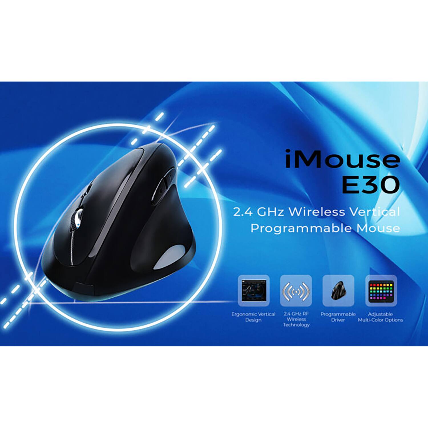 iMouse E30 2.4 GHz Wireless Vertical Programmable Mouse Ergonomic Vertical 2.4 GHz RF Programmable Adjustable Design Wireless Driver Multi-Color Options Technology