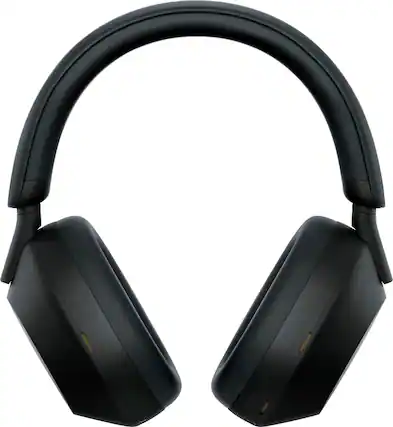 Front. Sony - WH-1000XM5 Wireless Noise Cancelling Over-the-Ear Headphones with Soft Case - Black.