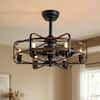 Front. Siljoy - 24.8 Inch Farmhouse Gray Caged Ceiling Fan Light, 6 Candle Lights, 6-Speed Reversible for Bedroom Kitchen and Foyer - walnut wood.