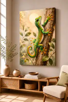 FC Design - Large Tropical Gecko Tree Climber Canvas Print 24x36"-Ready-to-Hang Vibrant Jungle Reptile Art Painting Home Wall Décor - MultiColor