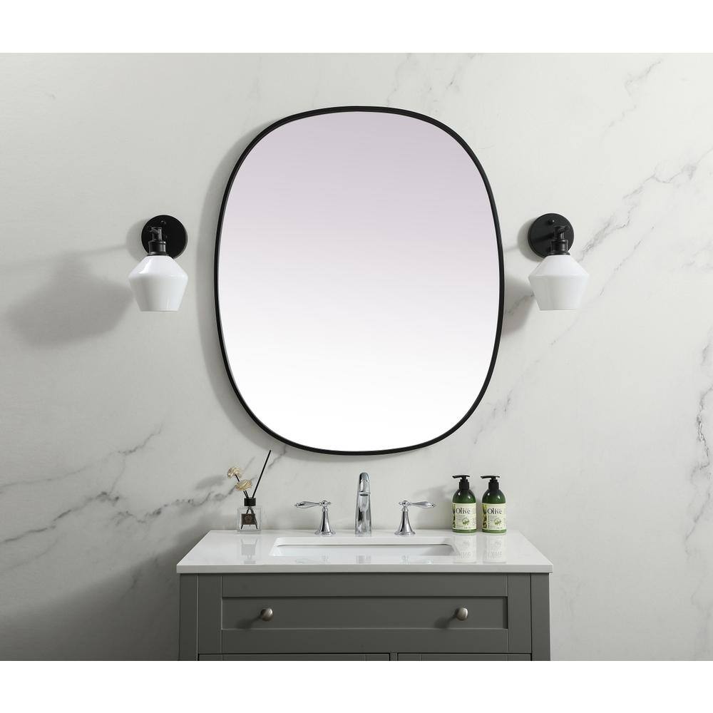 Front. Elegant Decor - Metal Frame Oval Mirror 30x36 Inch in Black - Black.