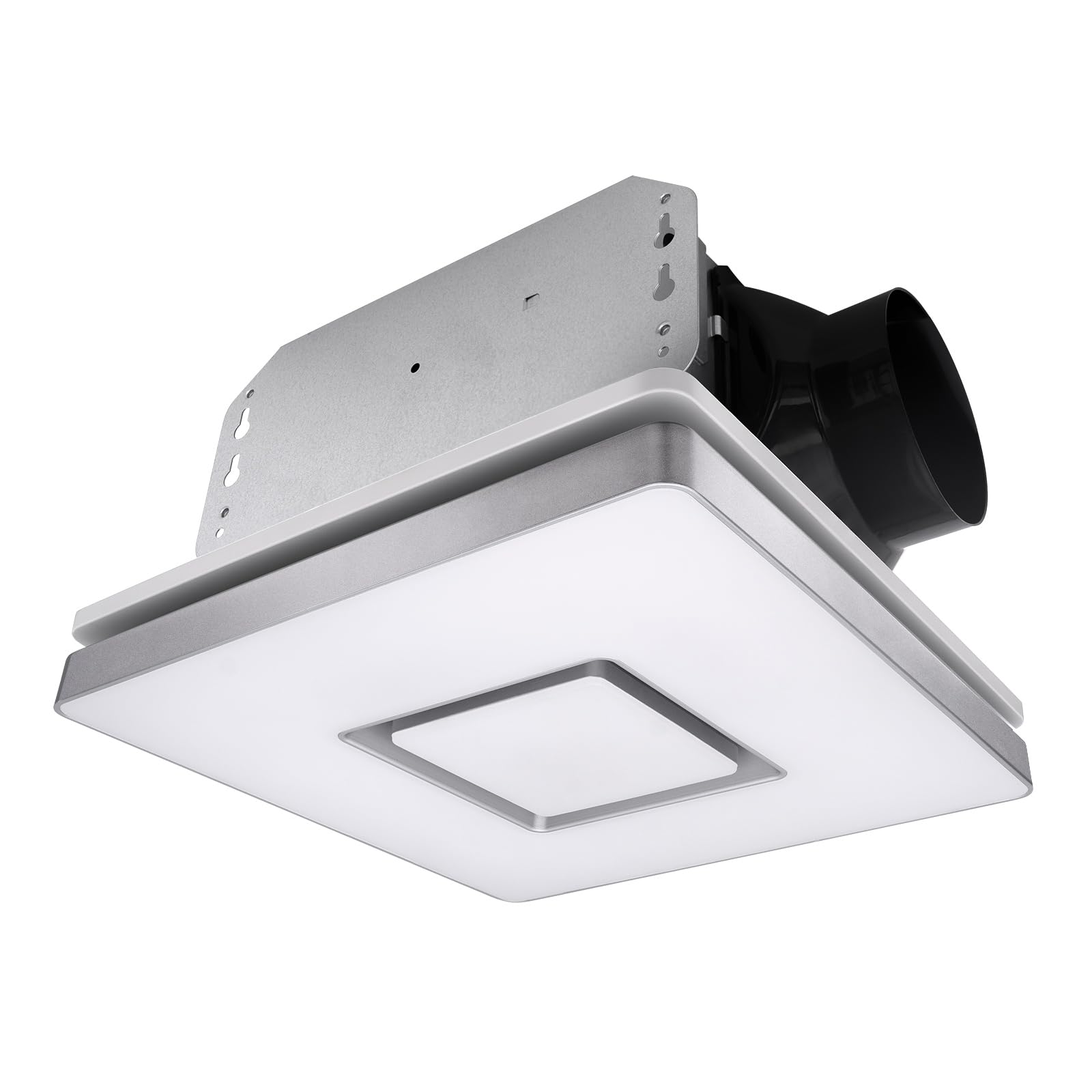 Front. Akicon - Decorative Silver Fan Speed 90 CFM Ceiling Bathroom Exhaust Fan with 18 Watt Dimmable 3CCT LED Light - Silver.