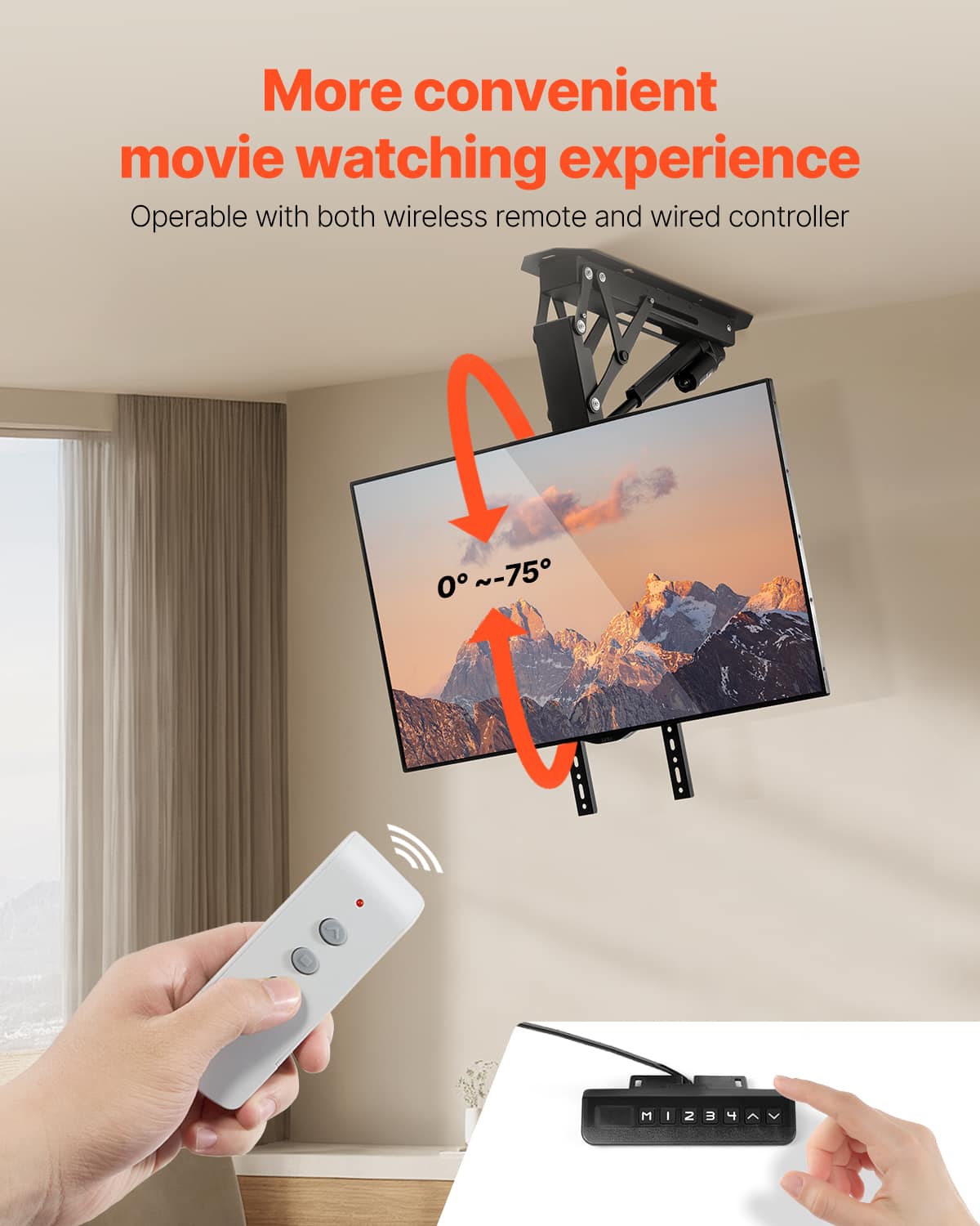 More convenient movie watching experience
Operable with both wireless remote and wired controller
0° ~-75°