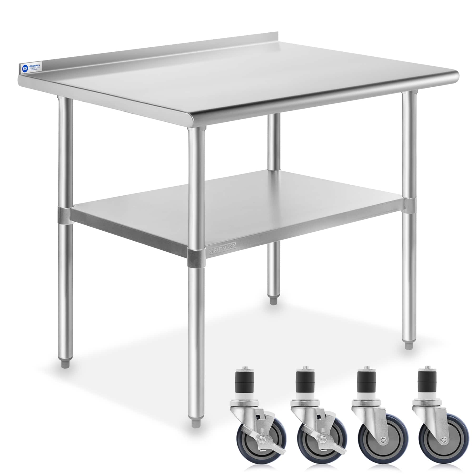 GRIDMANN - 36 x 24-in NSF Stainless Steel Prep Table with 4 Casters - Silver