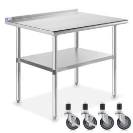 GRIDMANN - 36 x 24-in NSF Stainless Steel Prep Table with 4 Casters - Silver