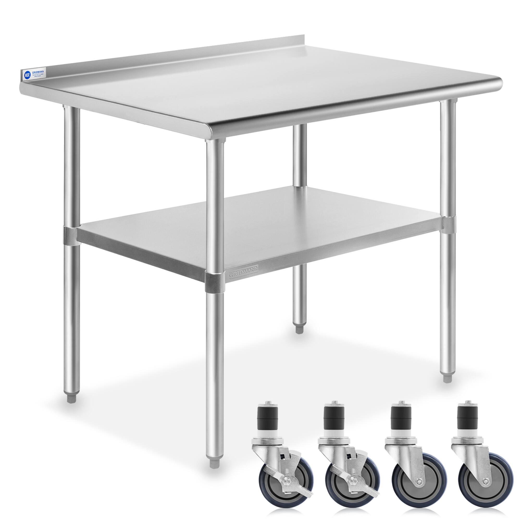 Front. GRIDMANN - 36 x 24-in NSF Stainless Steel Prep Table with 4 Casters - Silver.