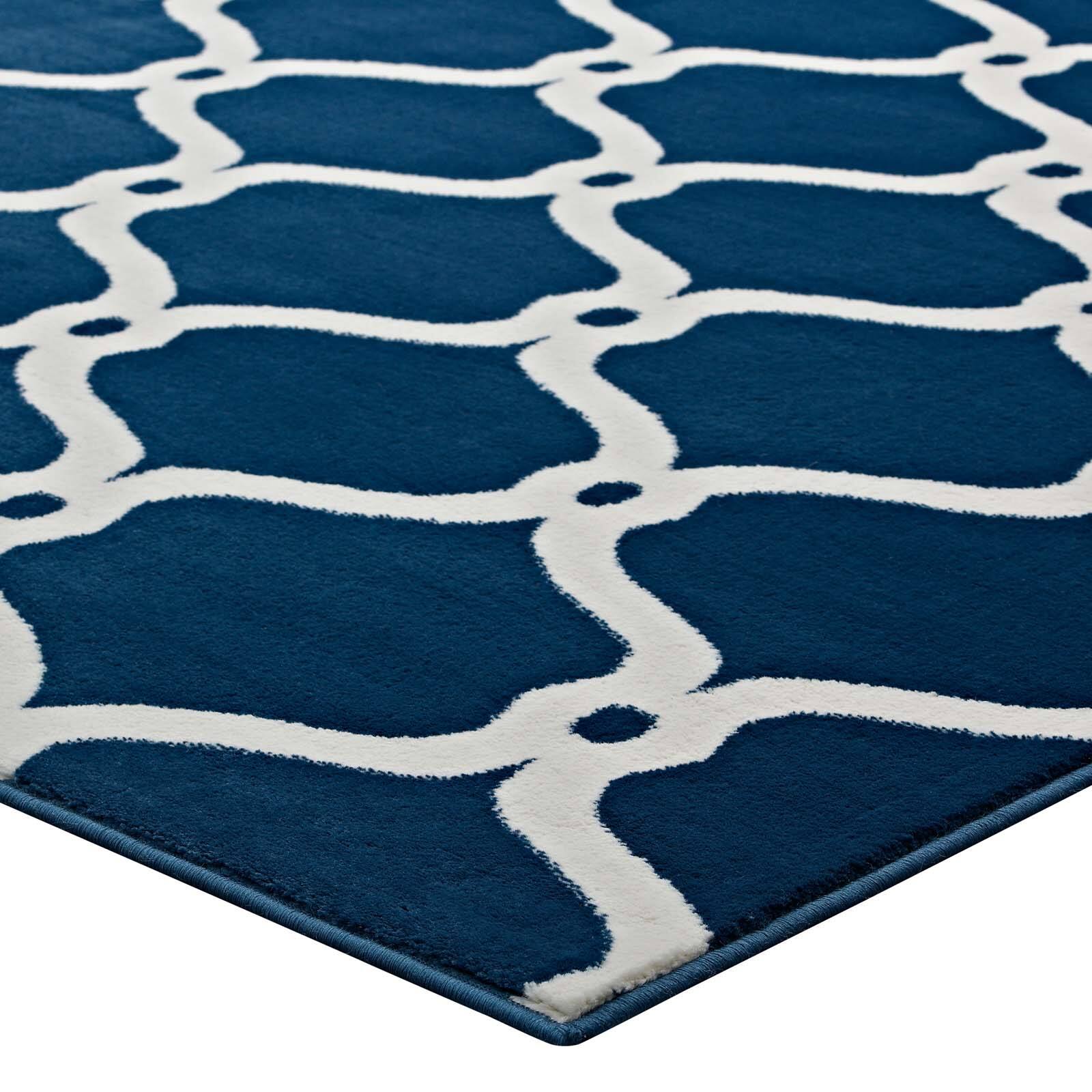 Alt View 2. Modway - Beltara Chain Link Transitional Trellis Area Rug - Moroccan Blue and Ivory.