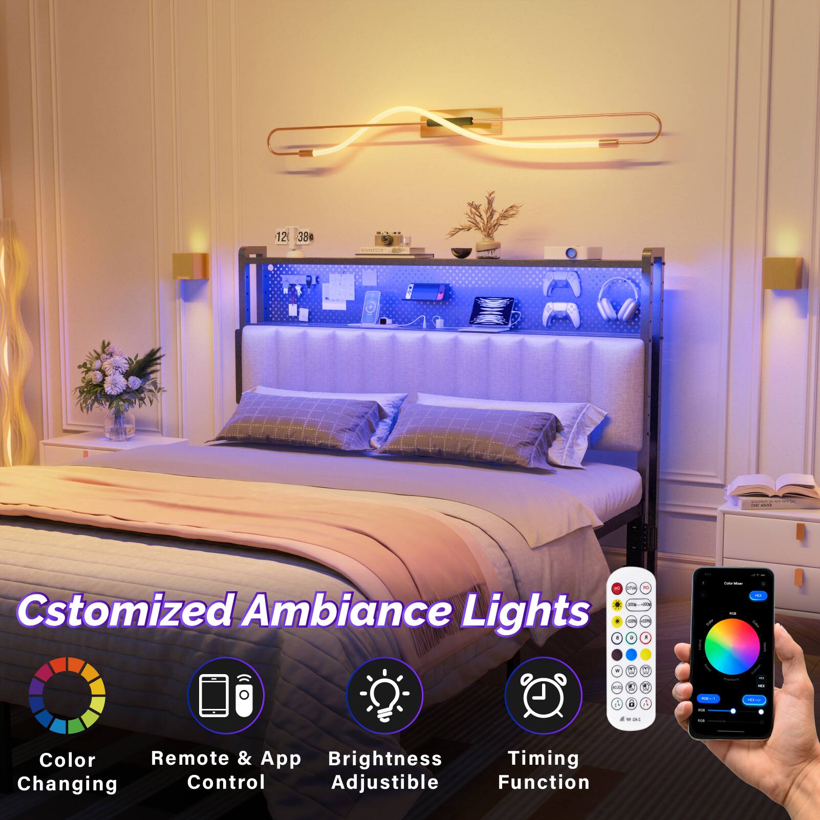 Cstomized Ambiance Lights

- Color Changing
- Remote & App Control
- Brightness Adjustable
- Timing Function