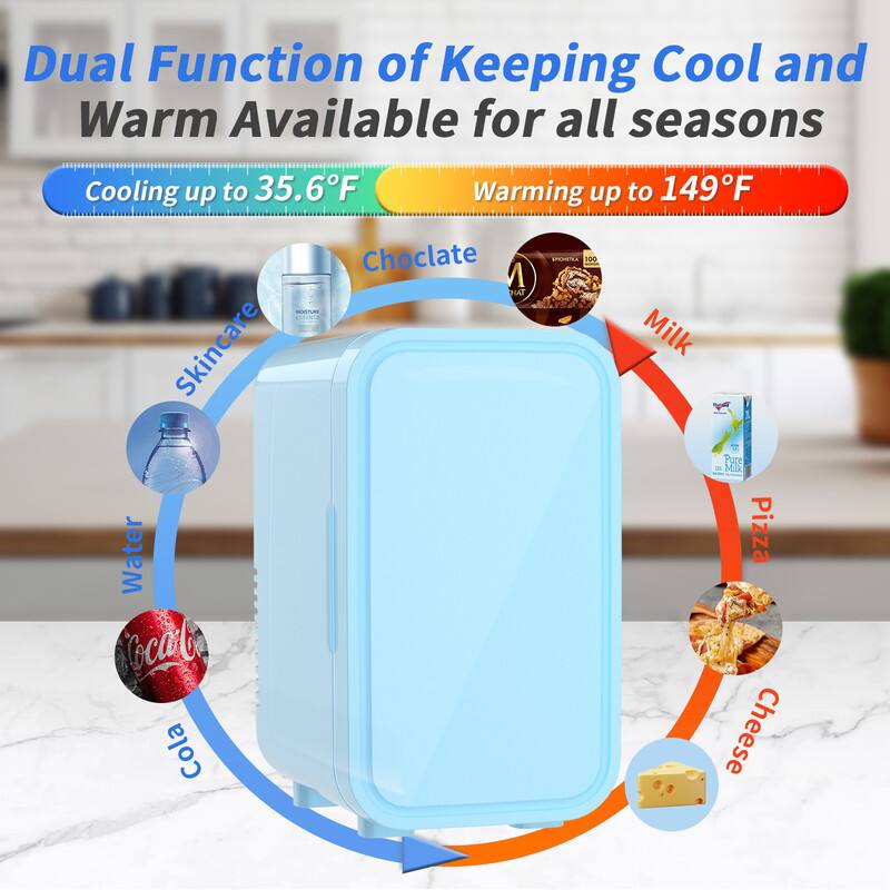 Dual Function of Keeping Cool and Warm Available for all seasons

Cooling up to 35.6°F

- Water
- Cola
- Skincare
- Chocolate

Warming up to 149°F

- Milk
- Pizza
- Cheese