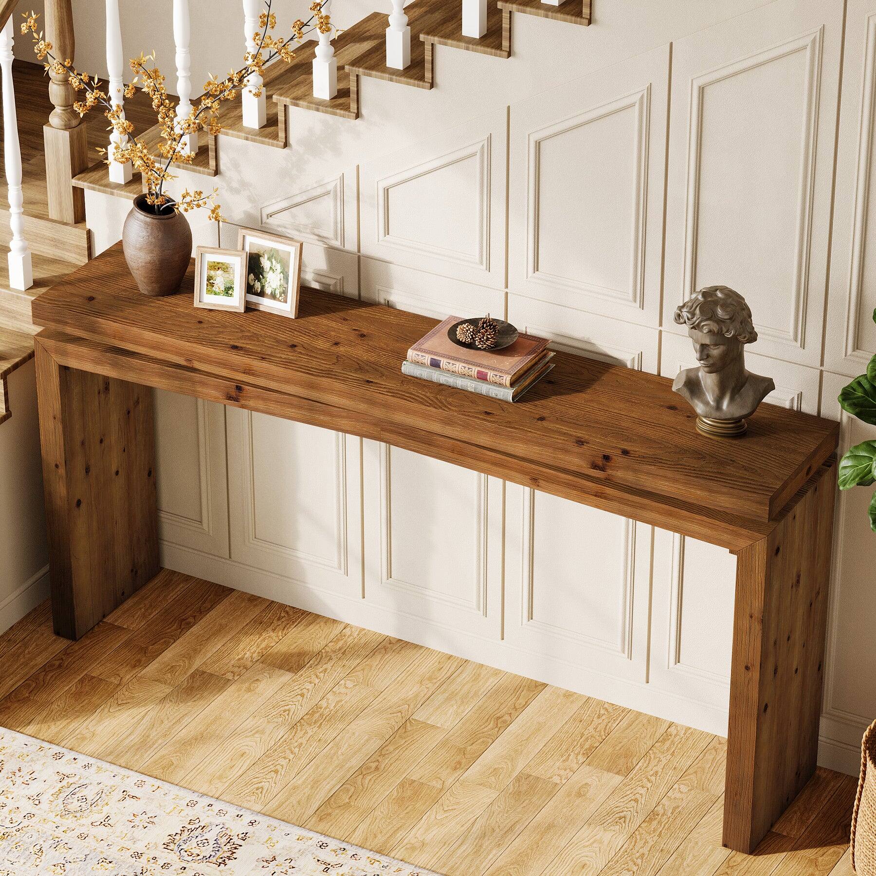 Alt View 2. Tribesigns - Farmhouse Solid Wood Console Table with Space-Saving Design and Rectangular Top for Entryway and Hallway - Brown.