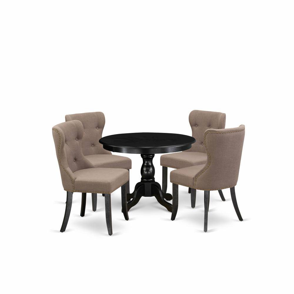 Left. East West Furniture - East West Furniture HBSI5-ABK-48 5 Piece Kitchen Dining Table Set - Black Wood Table and 4 Coffee Linen Fabric Dining - Wire Brush Black.