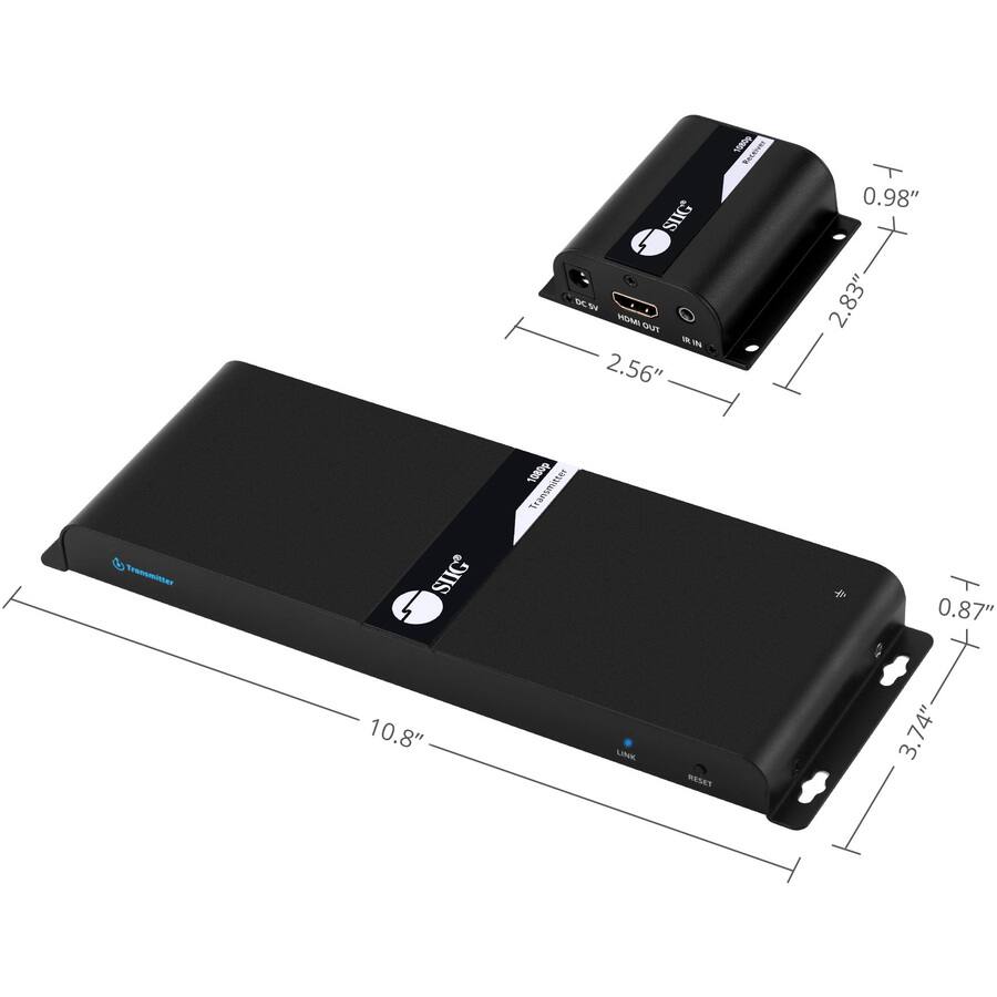 SIIG DC 5V HDMI OUT IR 2.56" 1080p Receiver  
0.98" 2.83"  
C Transmitter  
SIIG 10.8" 1080p Transmitter  
LINK RESET  
0.87" 3.74"