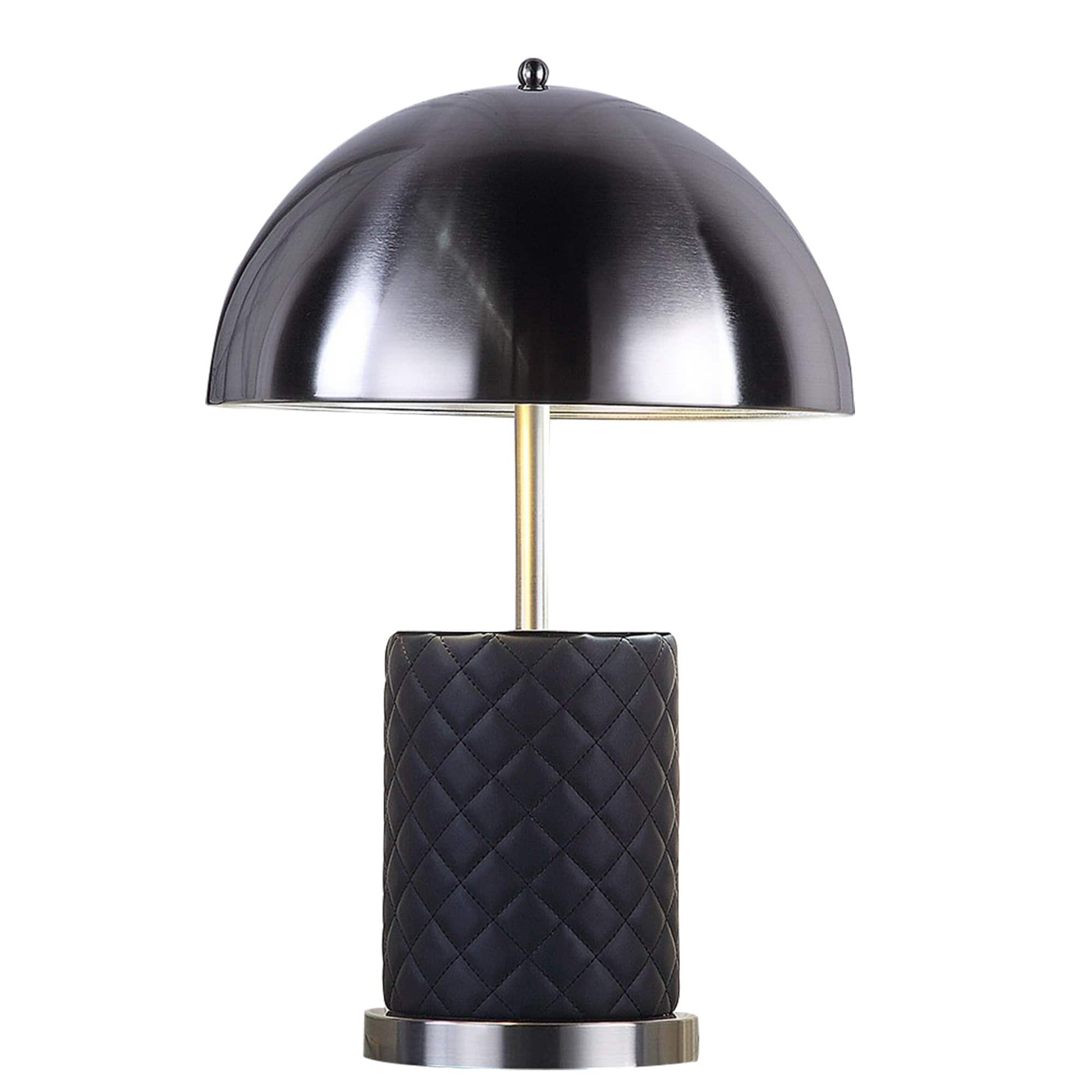 Manhattan Lane - Aria 21 Inch Table Lamp, Round, Dome Shade, Faux Leather - Blackened Silver, Black