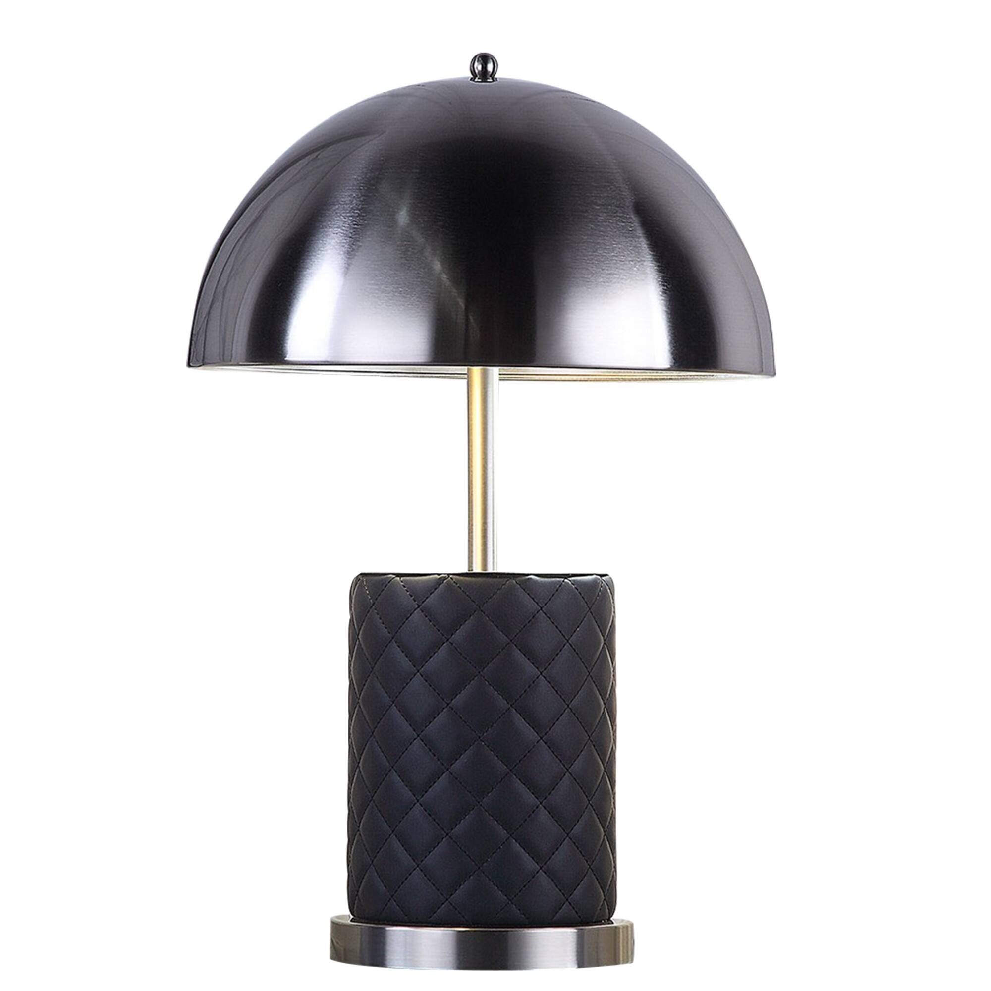 Front. Manhattan Lane - Aria 21 Inch Table Lamp, Round, Dome Shade, Faux Leather - Blackened Silver, Black.