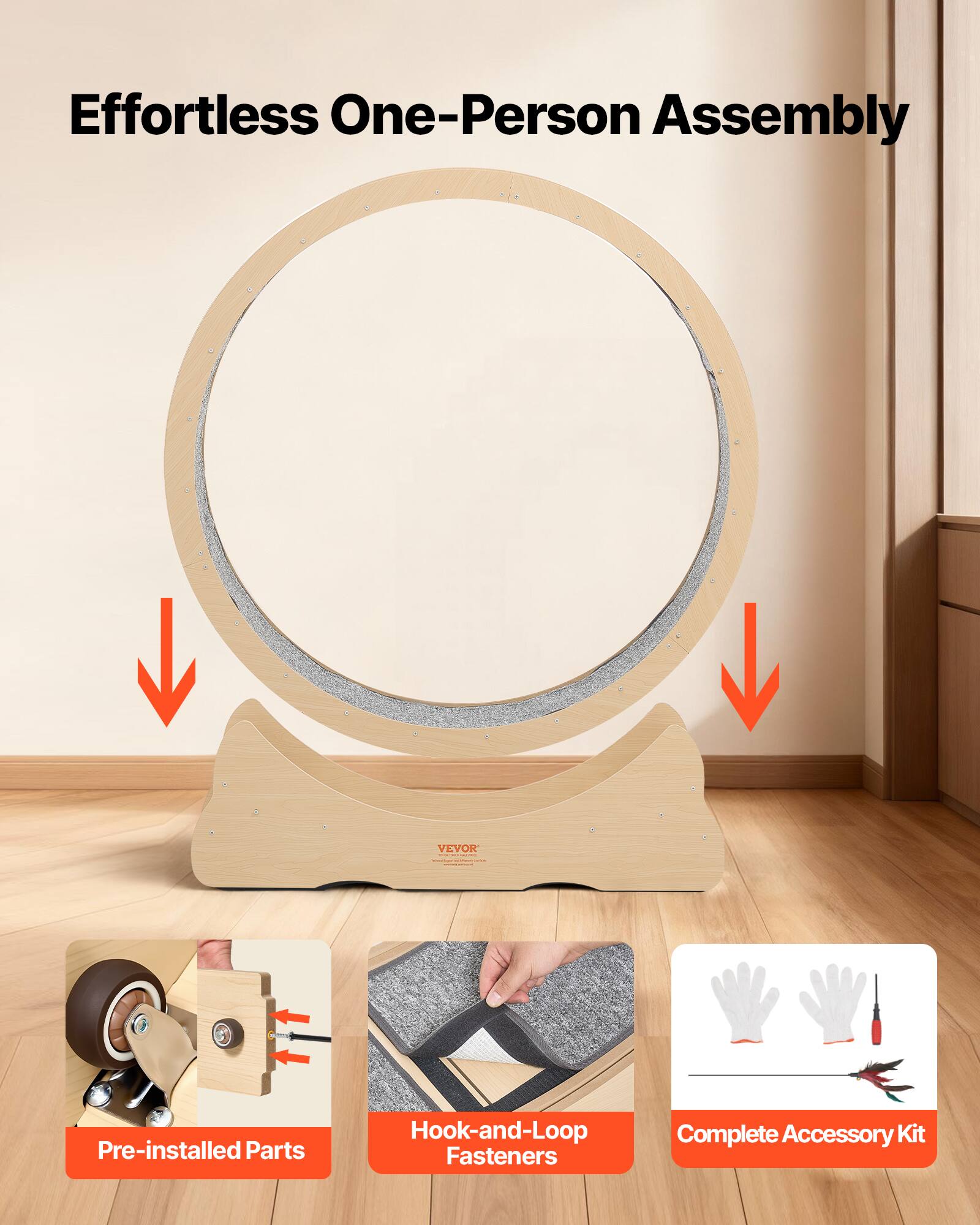 Effortless One-Person Assembly

- VEVOR Pre-installed Parts
- Hook-and-Loop Fasteners
- Complete Accessory Kit