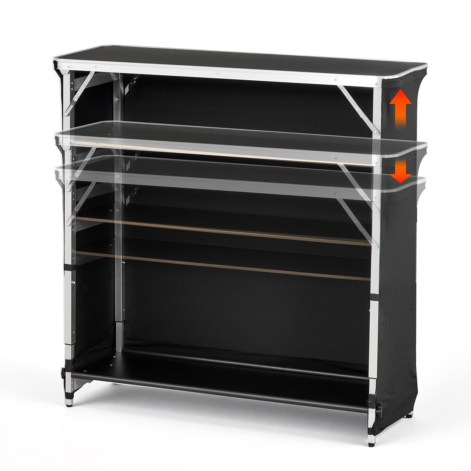 Alt View 5. VEVOR - Folding Portable Bar Table,43.5 x 15.4 x 39.8 in,with Carry Bag, 2 Storage Shelves, and Detachable Skirt, Quick and Easy - Black.