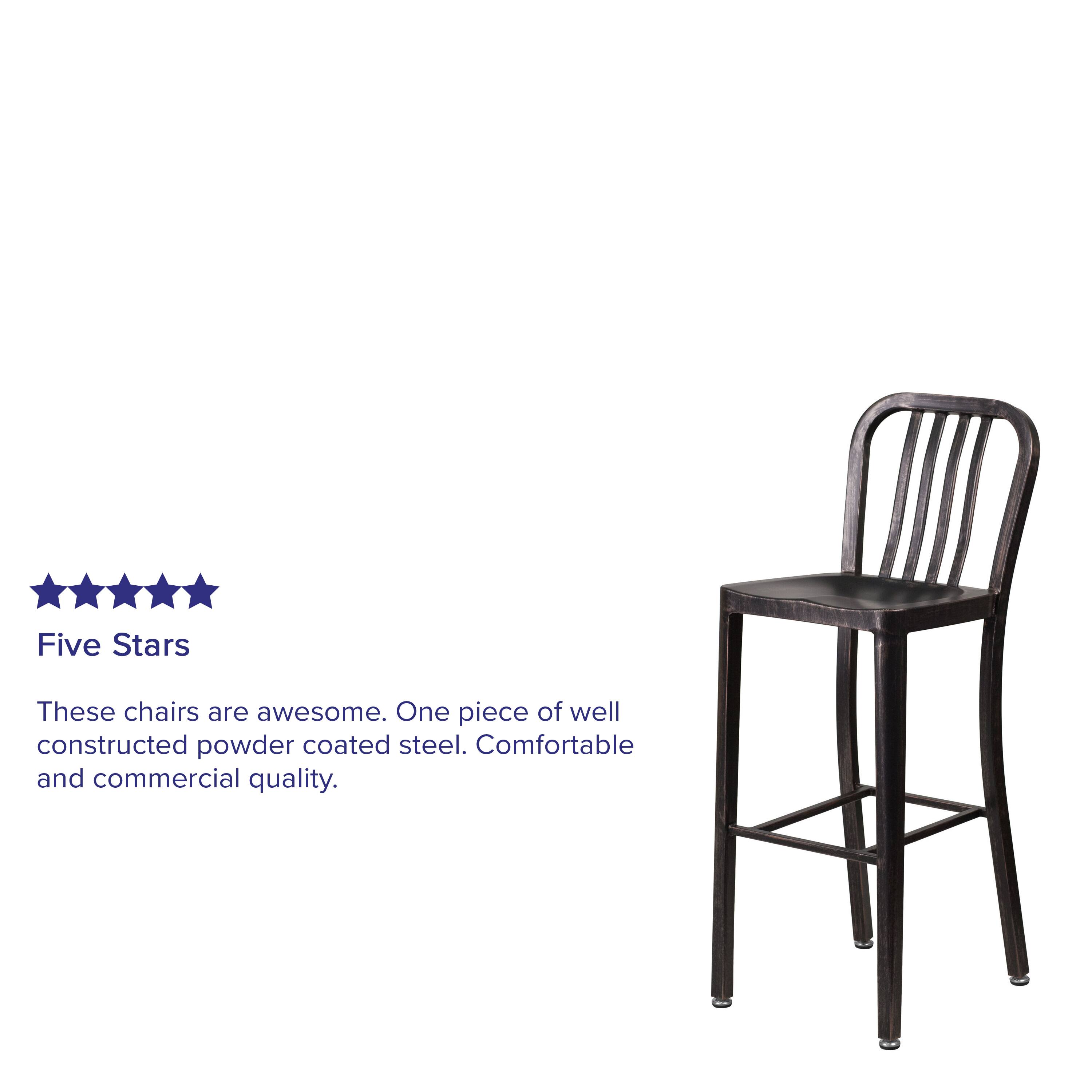 Five Stars

These chairs are awesome. One piece of well constructed powder coated steel. Comfortable and commercial quality.