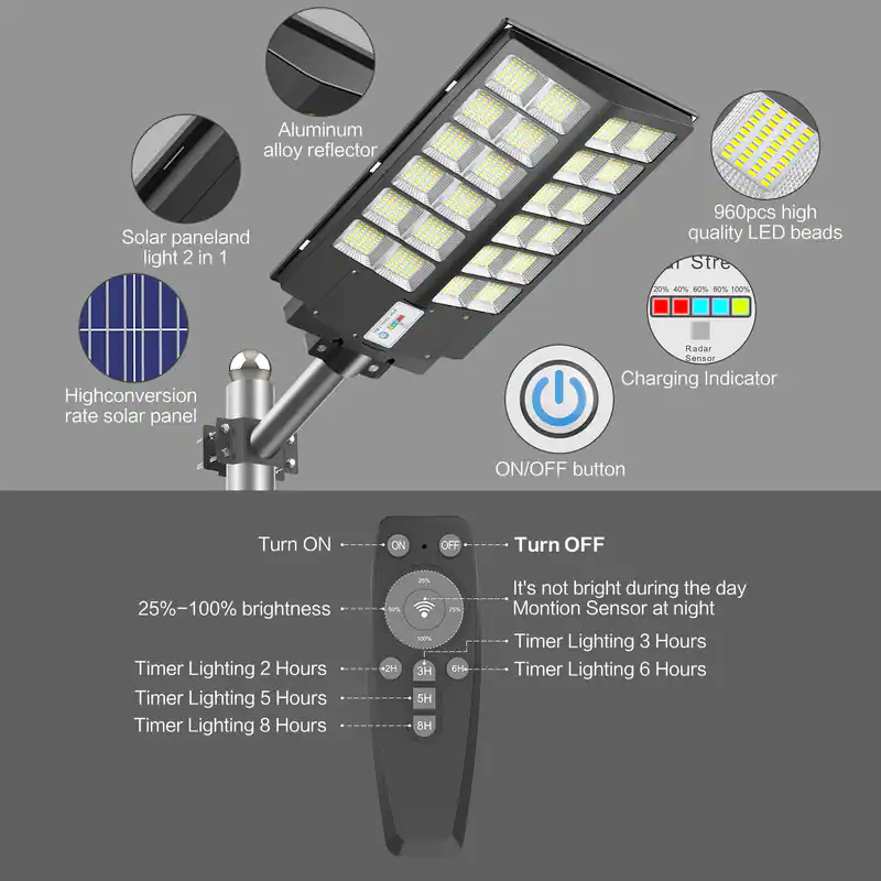 Adewalk 8000W Solar Street Light, 480000 Lumens Dusk to Dawn LED Flood ...