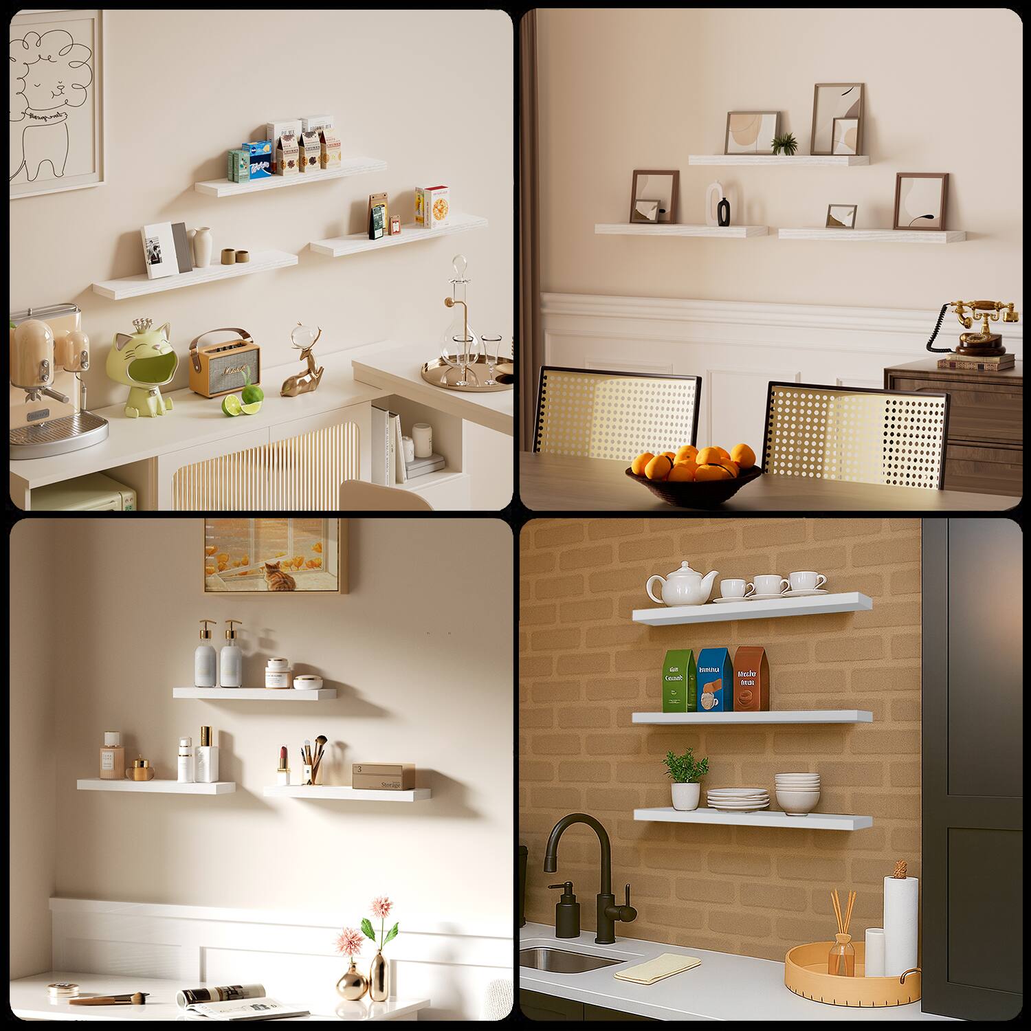 Alt View 8. BOMEDA - Wooden Floating Shelves for Wall, Bathroom or Room Wall Storage, Hanging Shelf Organizer, 24x7x1.5 in, 3 Pack - White.