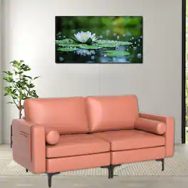 Hivvago - Contemporary Loveseat Sofa with Dual Bolster Pillows and Convenient Side Storage Pocket - Pink