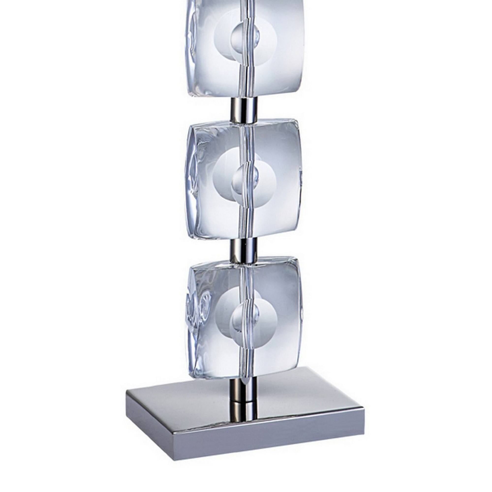 Back. Manhattan Lane - 28 Inch Table Lamp, Crystal Stand, Rectangular Shade, Metal - White, Clear.