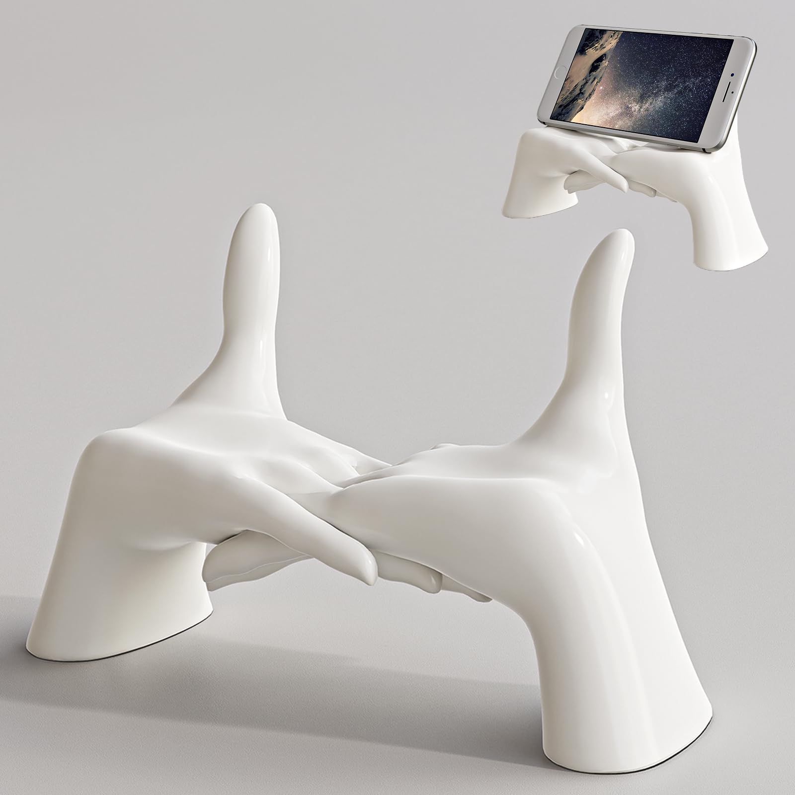 VEGA AUTOMOTIVE - Eternal Hands Sculpture Fanny Phone Stand Stylish Home Office Decor Elegant Organizer Innovative Key Holder - White