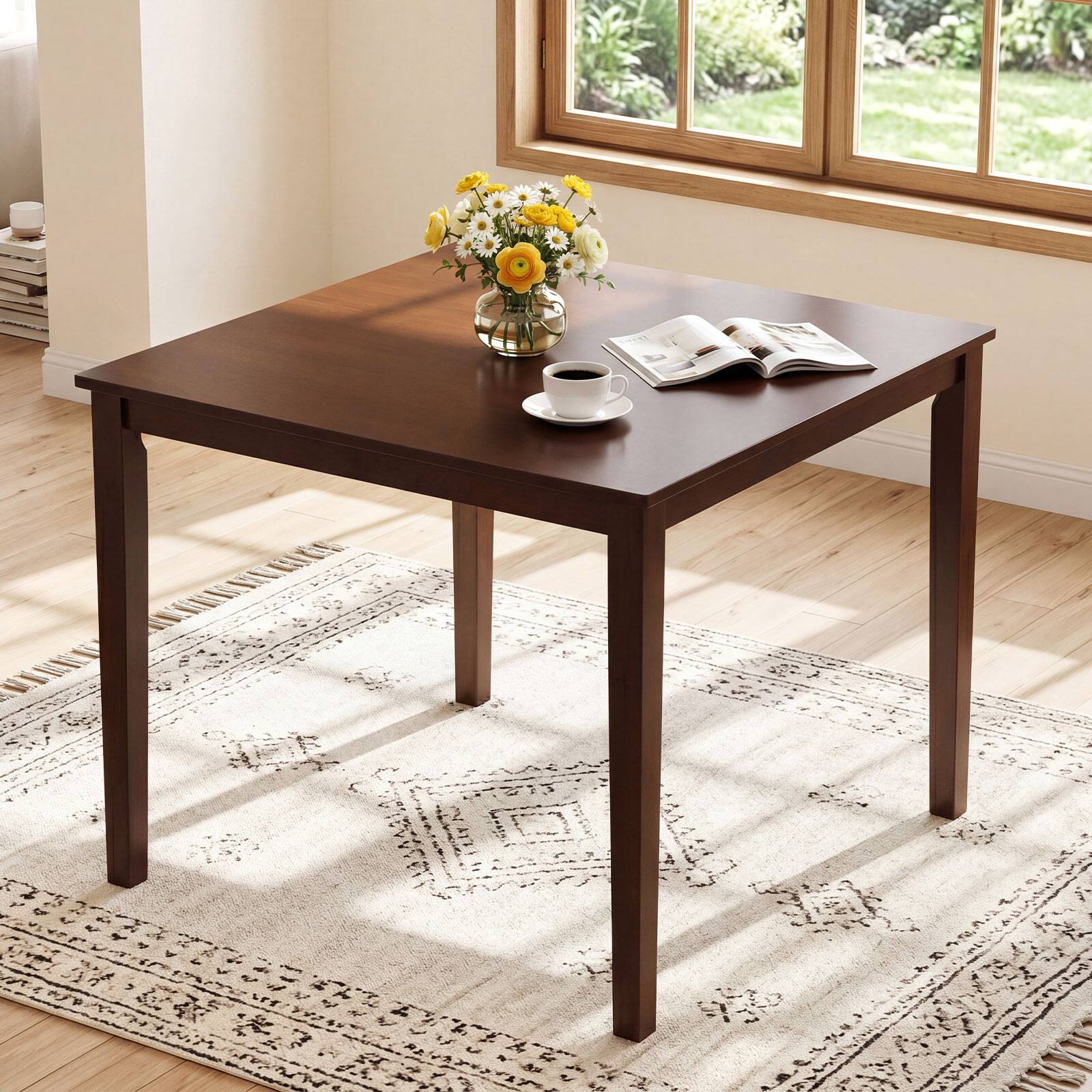 Alt View 4. Costway - Costway Farmhouse Dining Table for 4 People, 35" Square Kitchen Table with Rubber Wood Legs - Walnut.