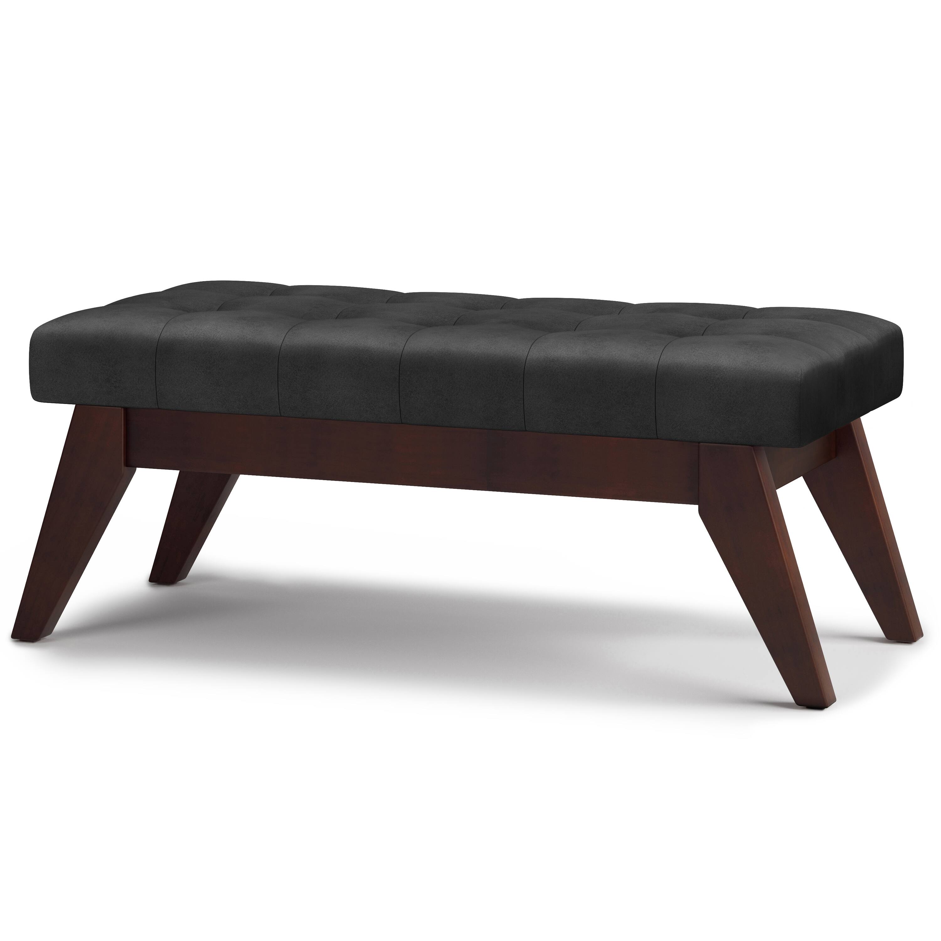 Angle. Simpli Home - Draper Mid Century Tufted Ottoman Bench - Distressed Black.